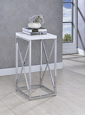 Modern Accent Table With X-Cross Glossy White And Chrome