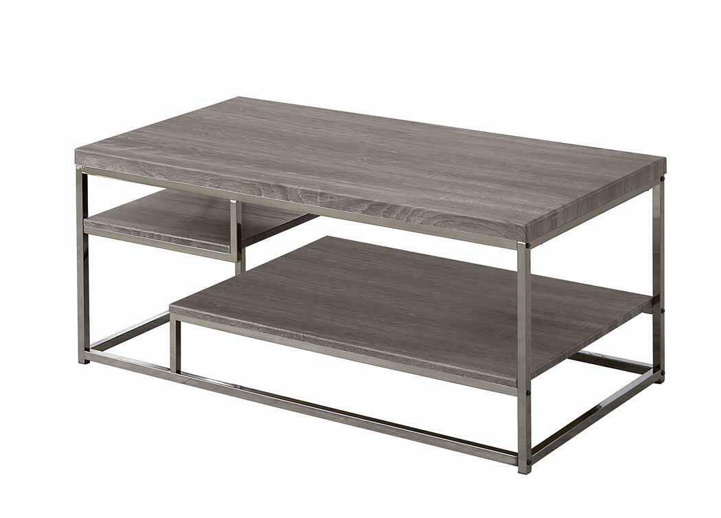 Industrial Style Wood And Metal Coffee Table Weathered Grey Nickel 703728