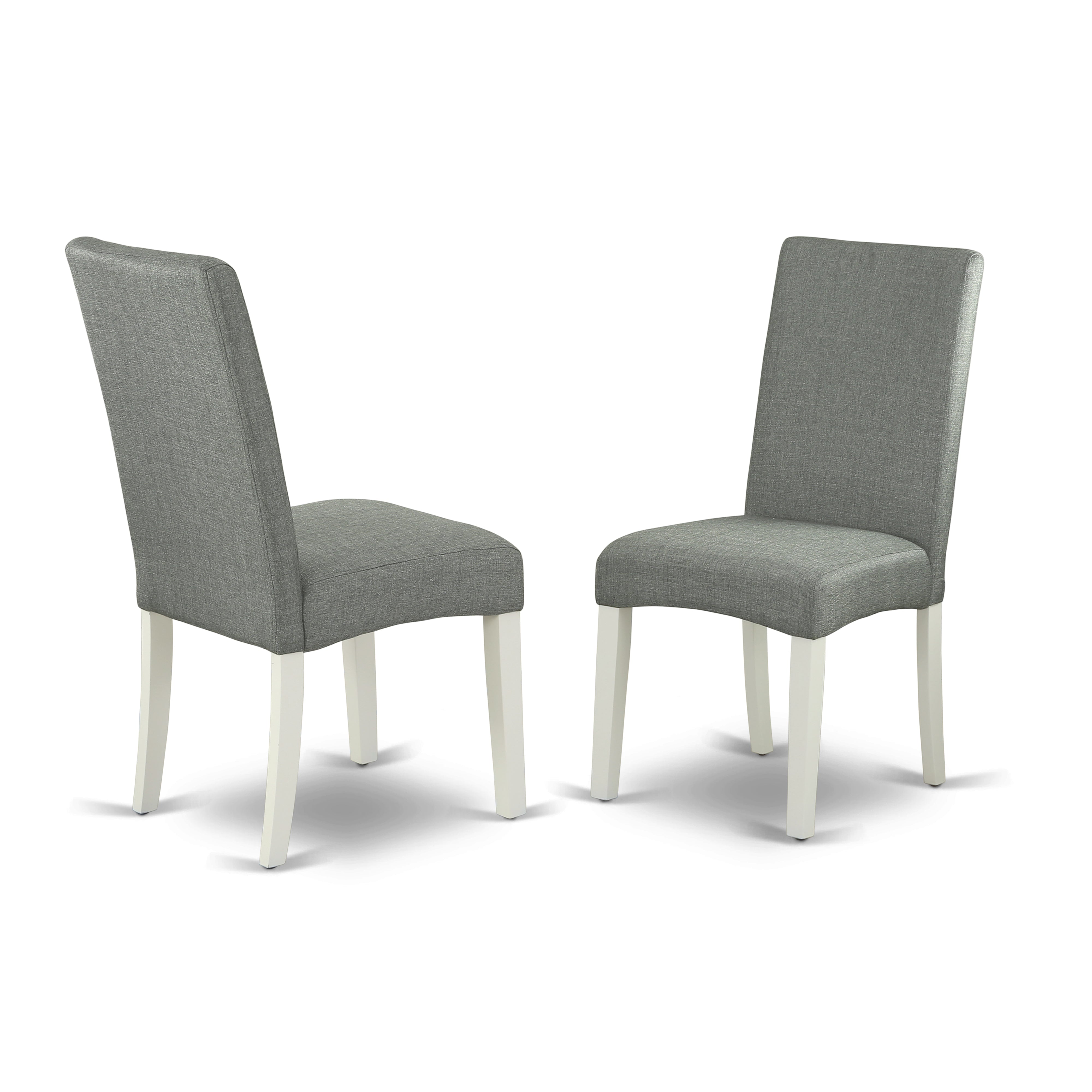 ANDR3-LWH-07 3Pc Round 36" Table And A Pair Of Parson Chair With Linen White Finish Leg And Linen Fabric- Gray Color