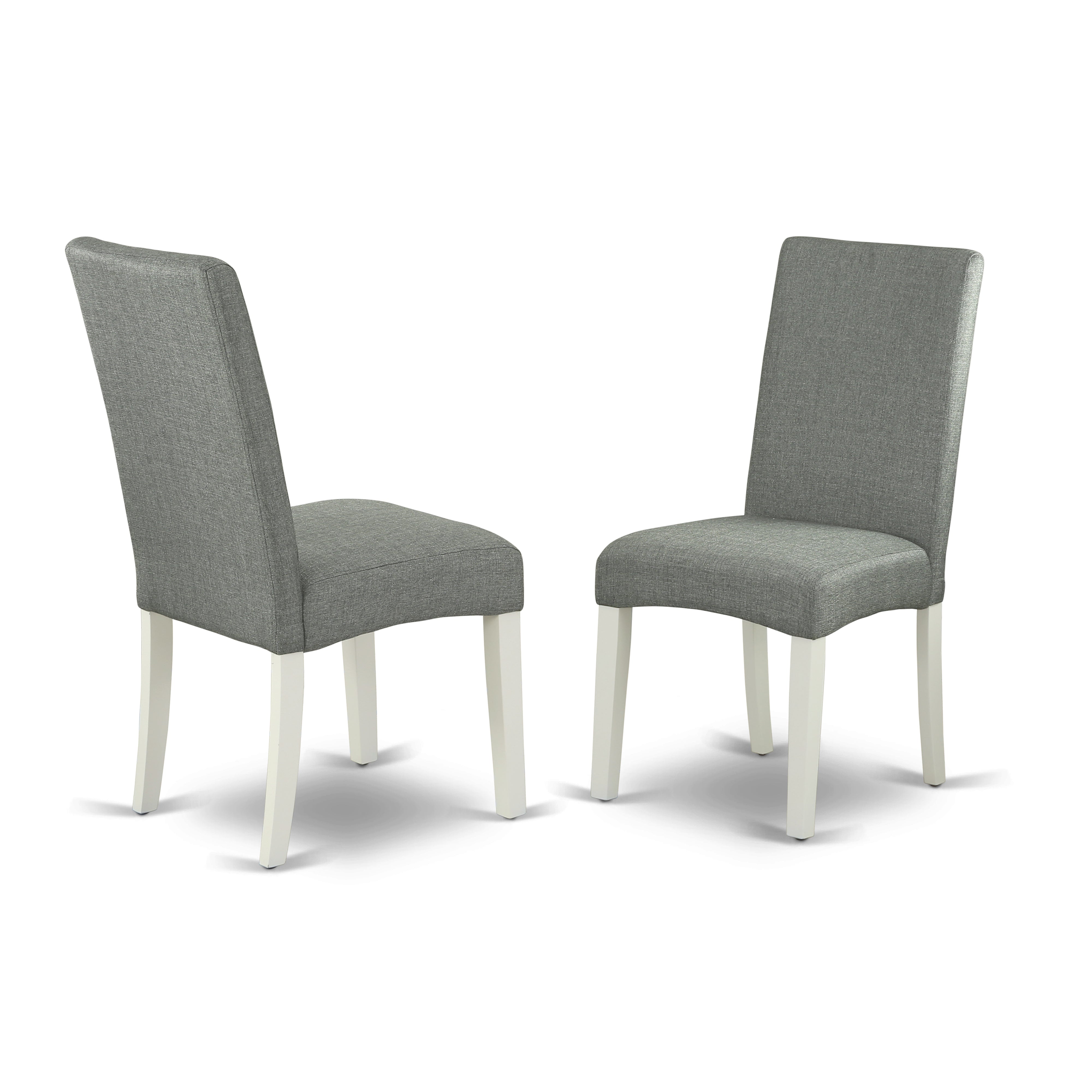 East West Furniture MZDR3-LWH-07 3Pc Dining Table Set Contains a Dining Table and 2 Upholstered Dining Chairs with Gray Color Linen Fabric, Drop Leaf Table with Full Back Chairs, Linen White Finish