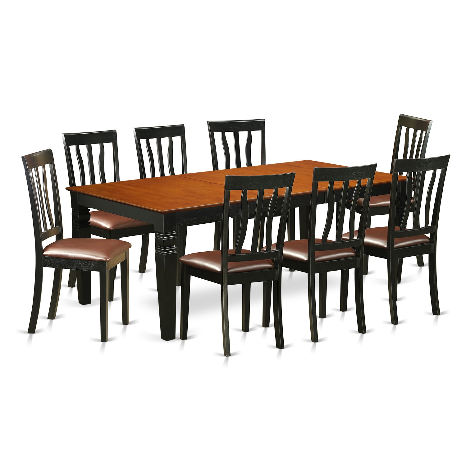 LGAN9-BCH-LC 9 PcKitchen Table set with a Dining Table and 8 Kitchen Chairs in Black and Cherry