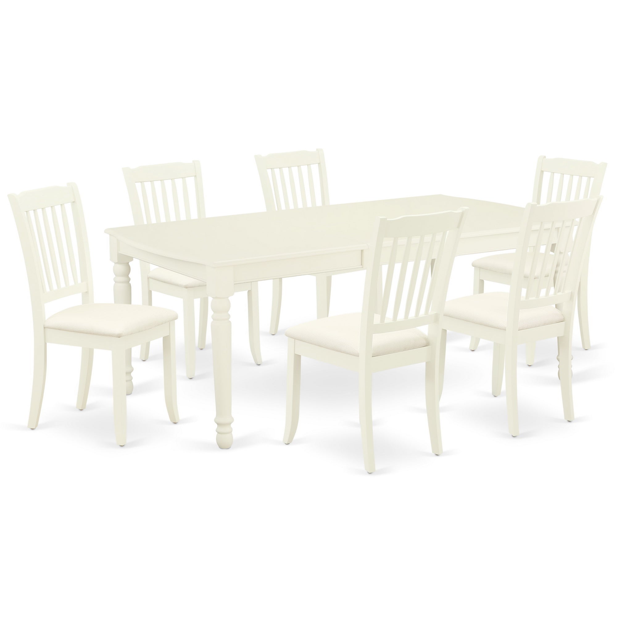 DODA7-LWH-C 7Pc Dinette Set Includes a Rectangular Kitchen Table with Butterfly Leaf and Six Vertical Slatted Microfiber Seat Dining Chairs, Linen White Finish