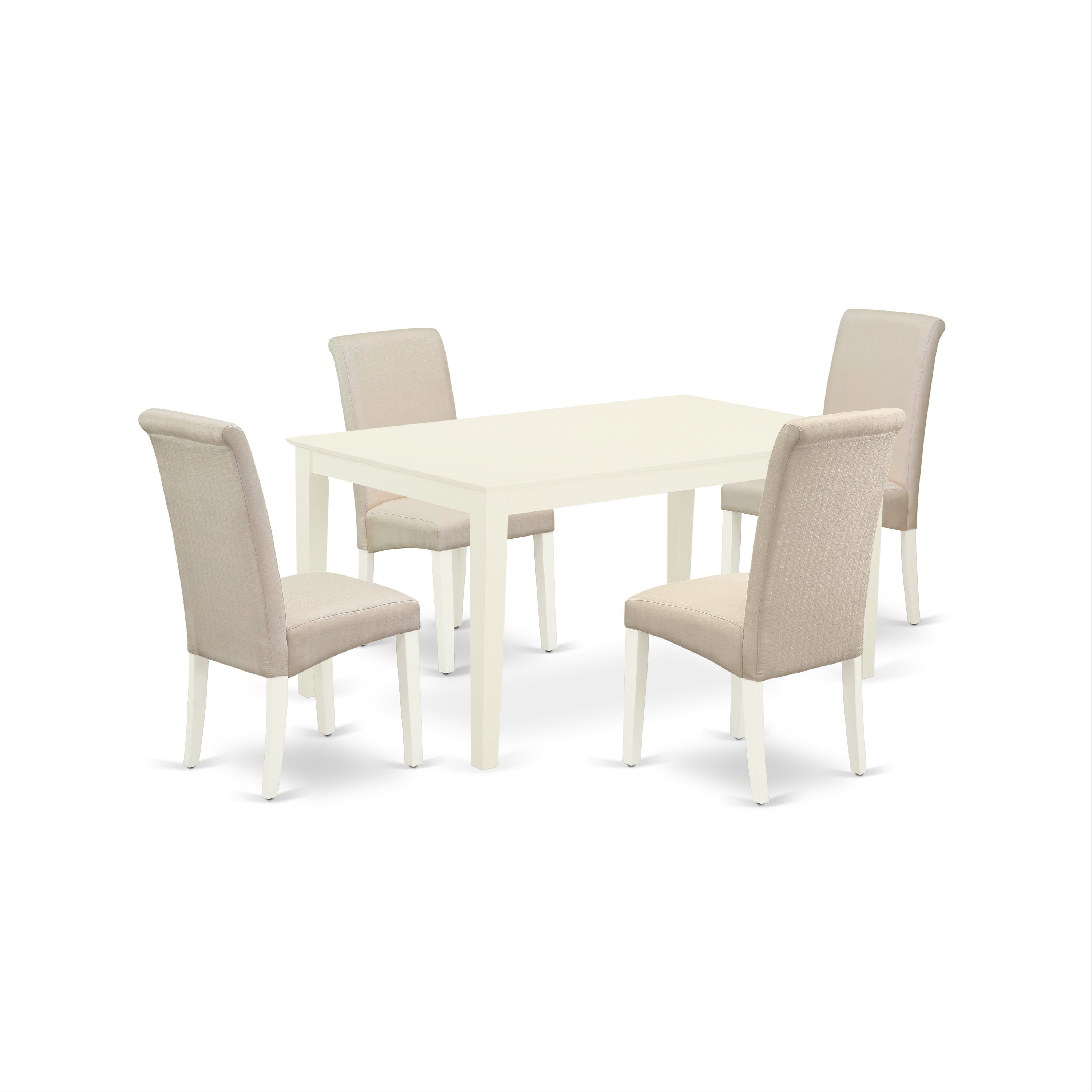 CABA5-LWH-01 5Pc Dining Set Includes a Rectangle Dinette Table and Four Parson Chairs with Cream Fabric, Linen White Finish