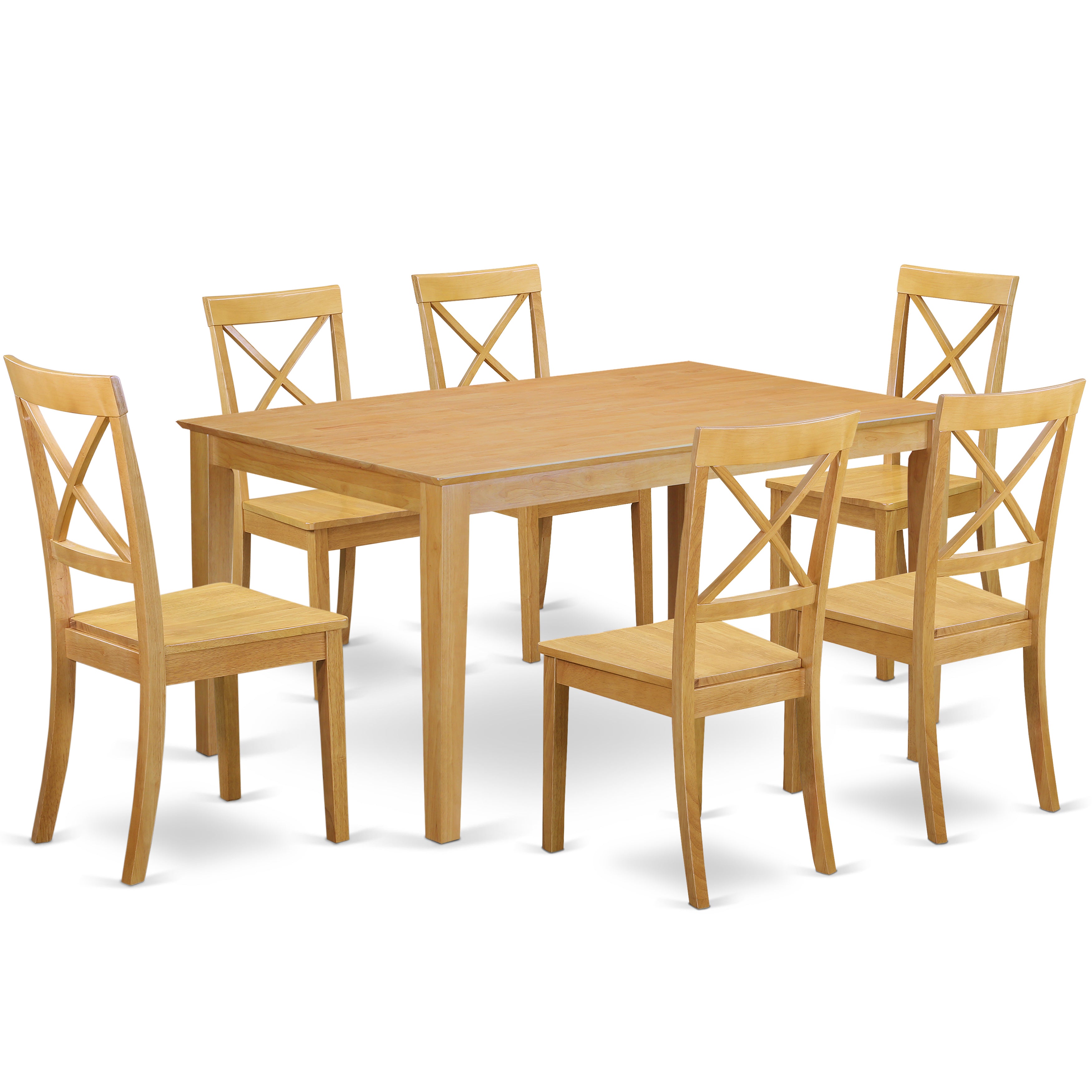 CABO7-OAK-W 7 Piece dining room Set for 6 set-Dining table and 6 Wood Seat Dining Chairs in Oak