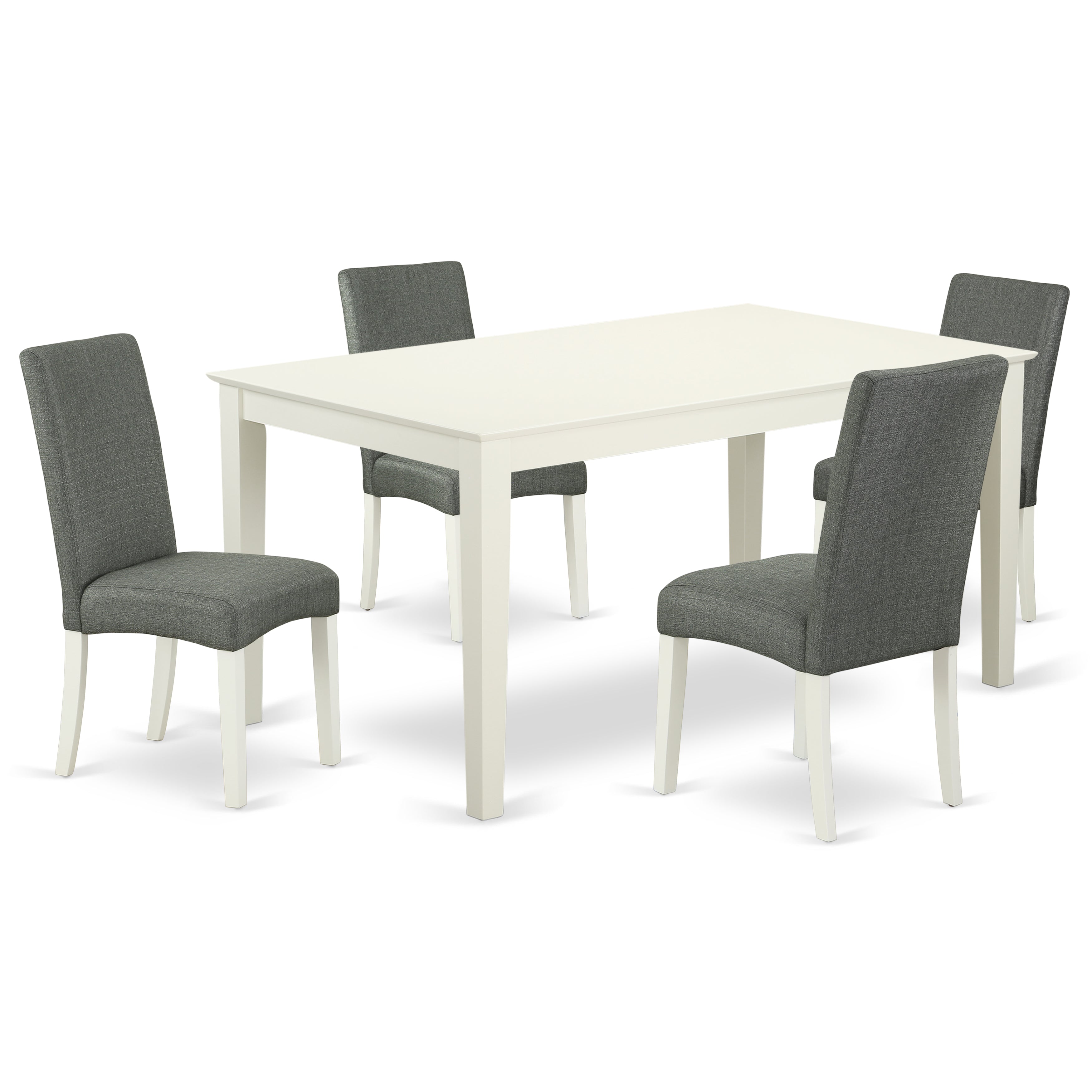 CADR5-LWH-07 5Pc Rectangle 60" Dining Room Table And 4 Parson Chair With Linen White Finish Leg And Linen Fabric- Gray Color