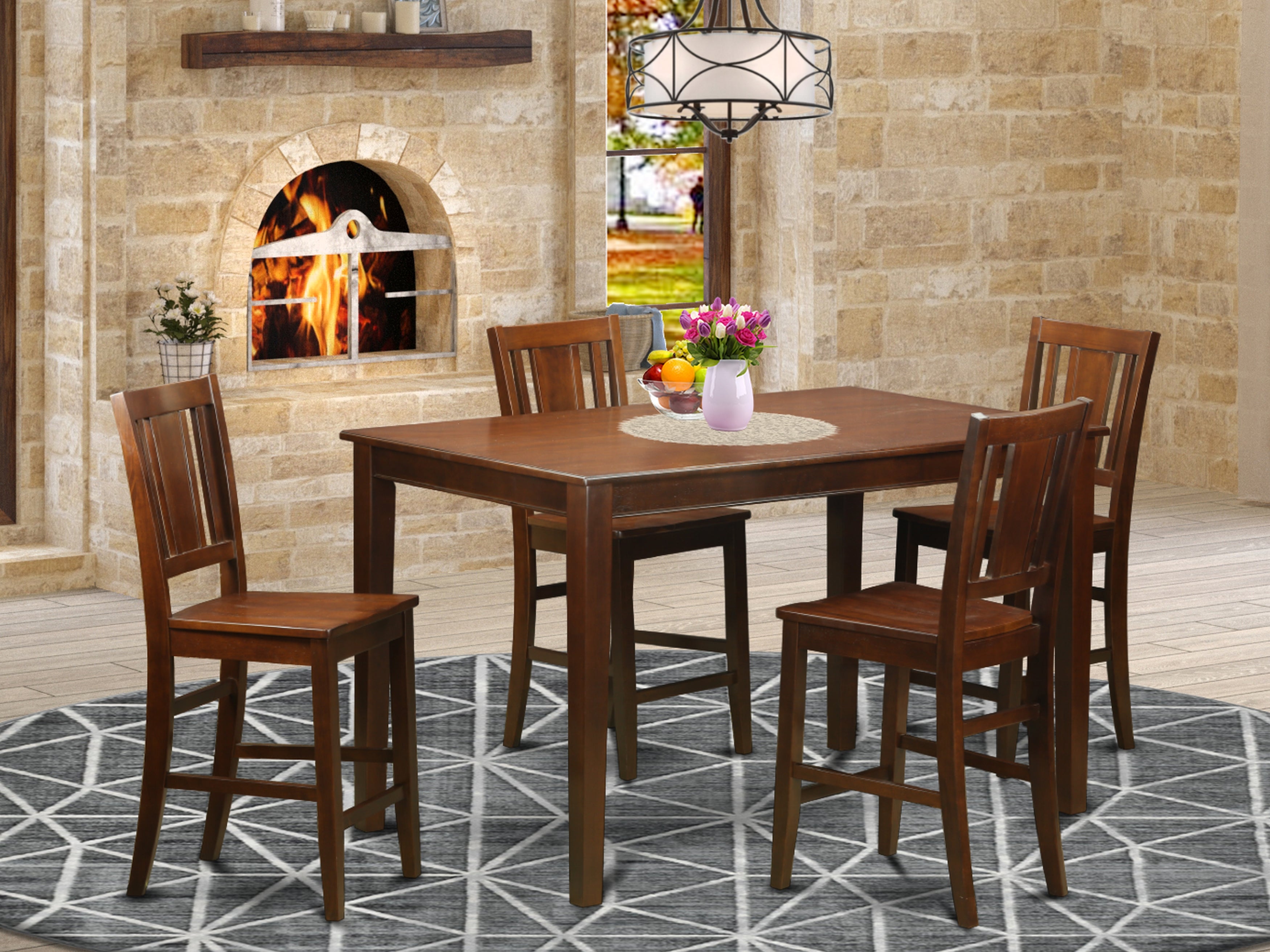 DUBU5H-MAH-W 5 Pc Counter height Table set- pub Table and 4 counter height chair.