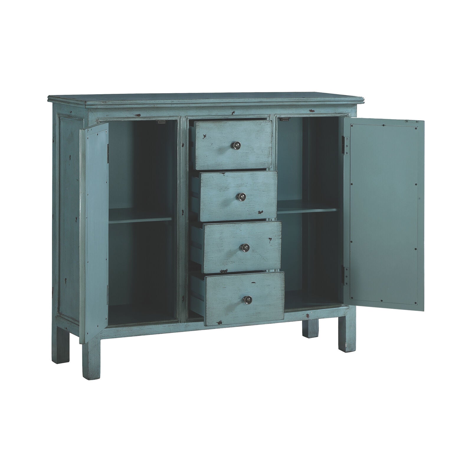 4-Drawer French Country Rustic Style Accent Cabinet Antique Blue 950736