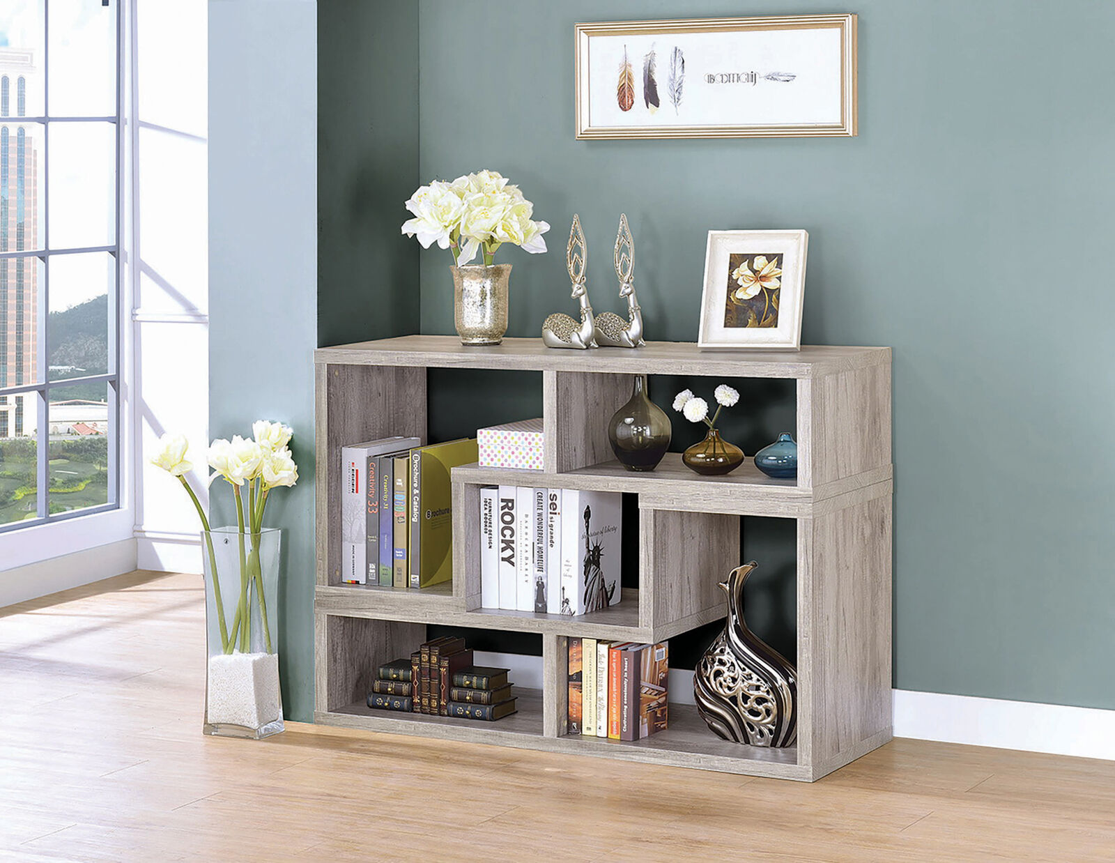 Coaster Modern Convertable Bookcase And TV Console Grey Driftwood 802330