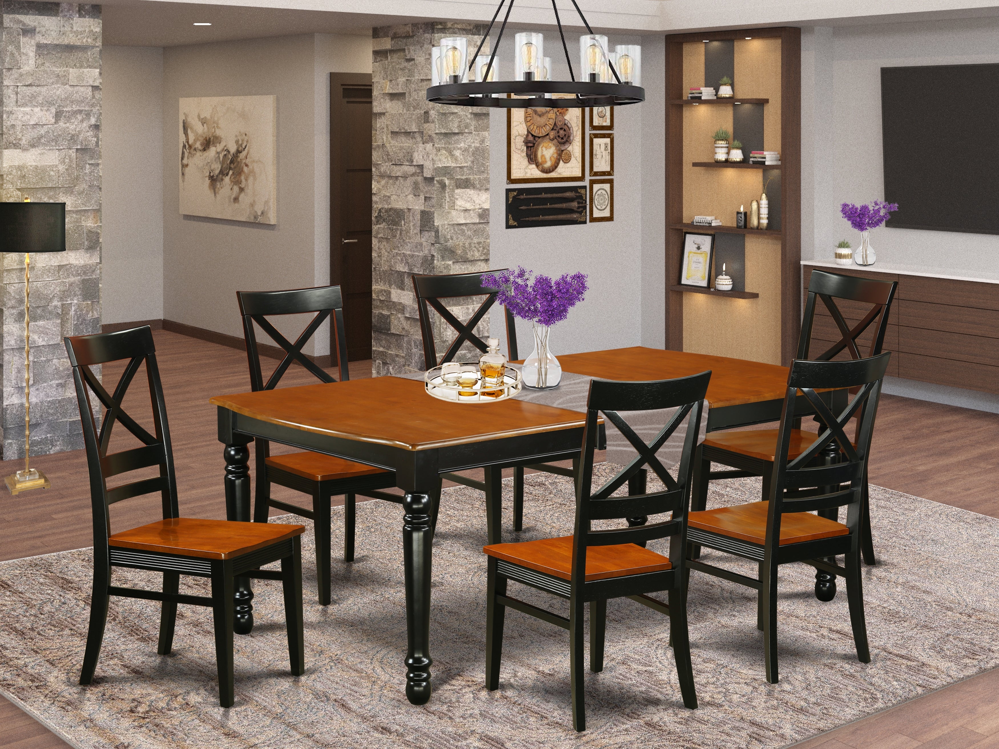 DOQU7-BCH-W 7-Piece table and chair set with one Dover dining room table and 6 dining room chairs in a Black and Cherry Finish