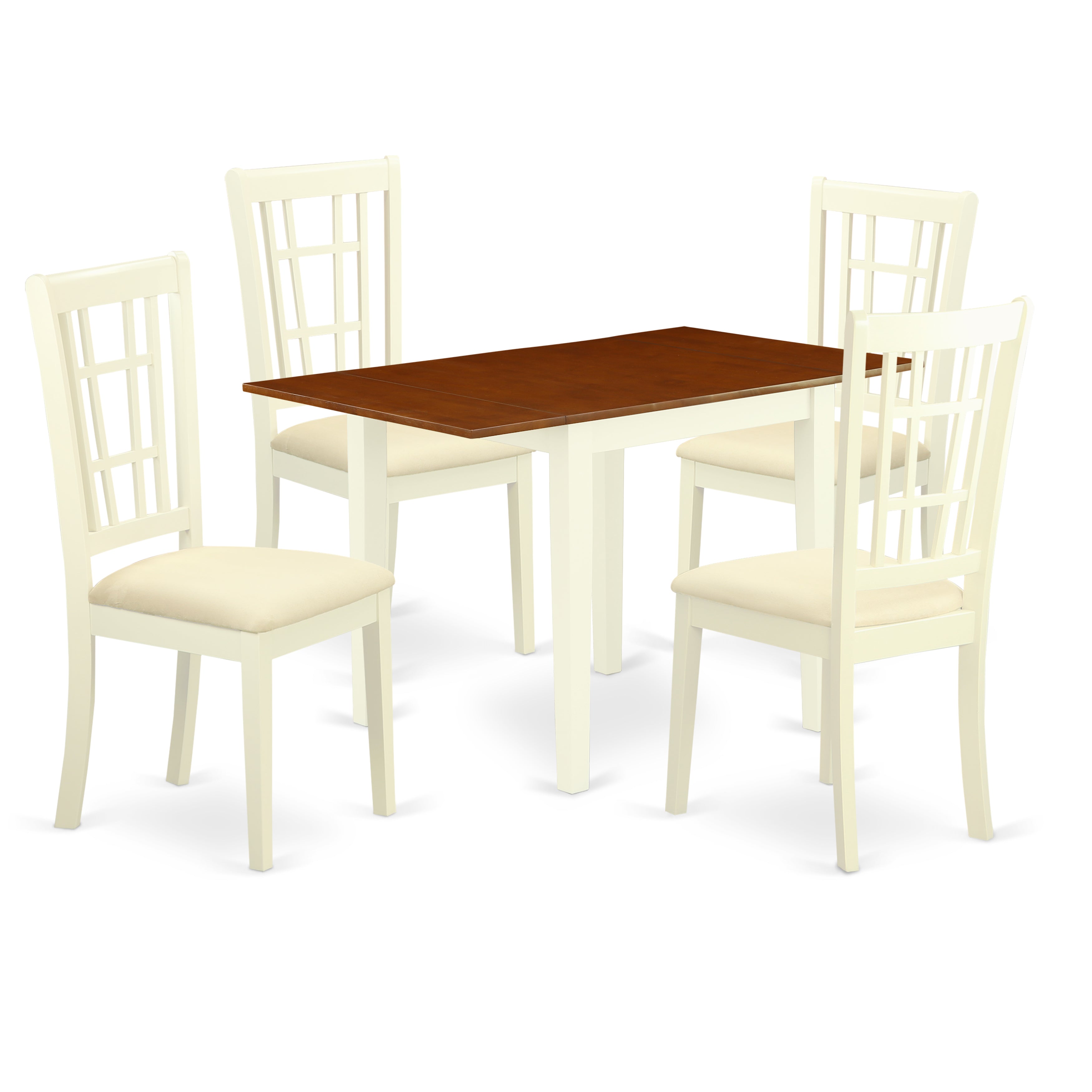 East West Furniture NDNI5-WHI-C 5Pc Dining Room Table Set Features a Modern Dining Table and 4 Wooden Dining Chairs with Microfiber Upholstery Seat, Buttermilk and Cherry Finish