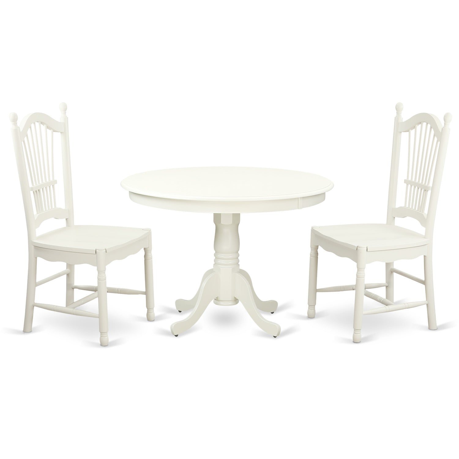 HLDO3-LWH-W 3 Pc set with a Round Dinette Table and 2 Wood Dinette Chairs in Linen White