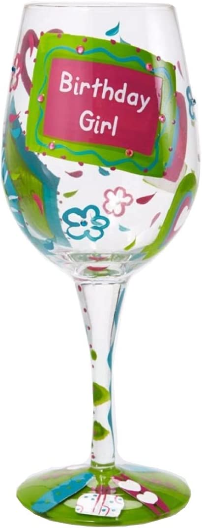 Lolita “Birthday Girl” Hand-painted Artisan Wine Glass, 15 oz