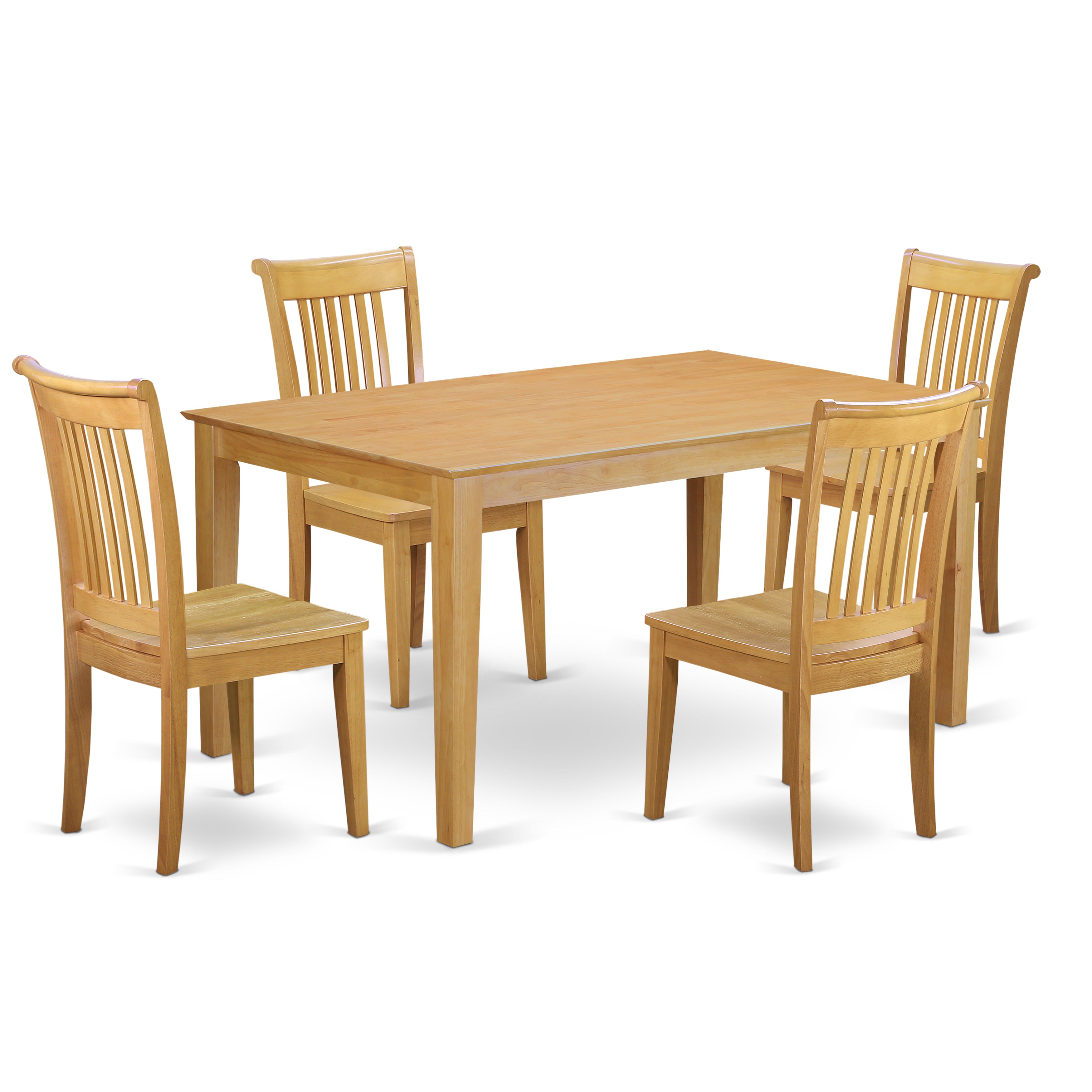 CAPO5-OAK-W 5 Piece dining table set- Solid Top dining room table and 4 Wood Seat dining chairs