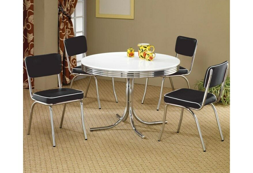 Coaster Cleveland 5 Piece Retro Round Dining Set in White and Black