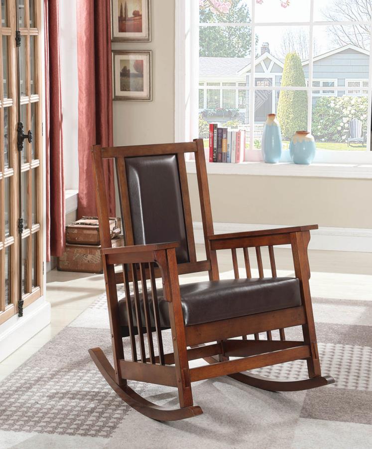 Coaster Upholstered Traditional Tobacco Rocking Chair With Leatherette Seat