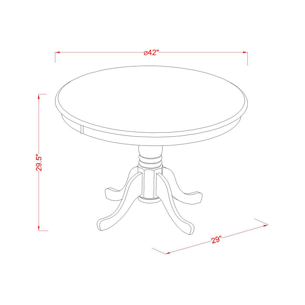 HLAV5-LWH-W 5PC Round 42 inch Table and 4 vertical slatted Chairs