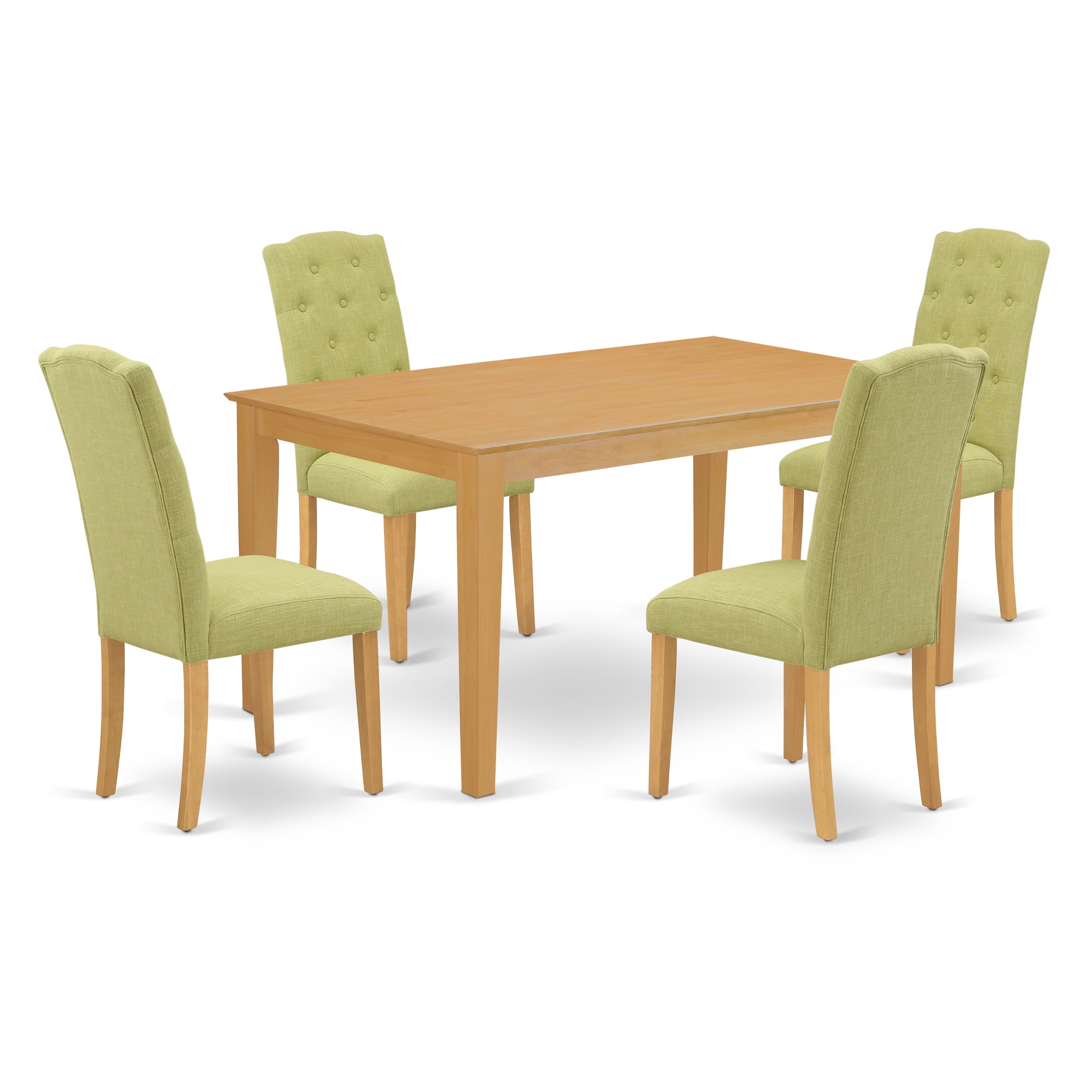 CACE5-OAK-07 5Pc Dining Set Includes a Rectangle Dinette Table and Four Parson Chairs with Lime Green Fabric, Oak Finish