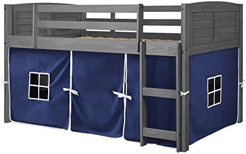 Donco Kids Louver Low Twin Loft Bed-Color:Antique Grey,Tent:Blue Tent