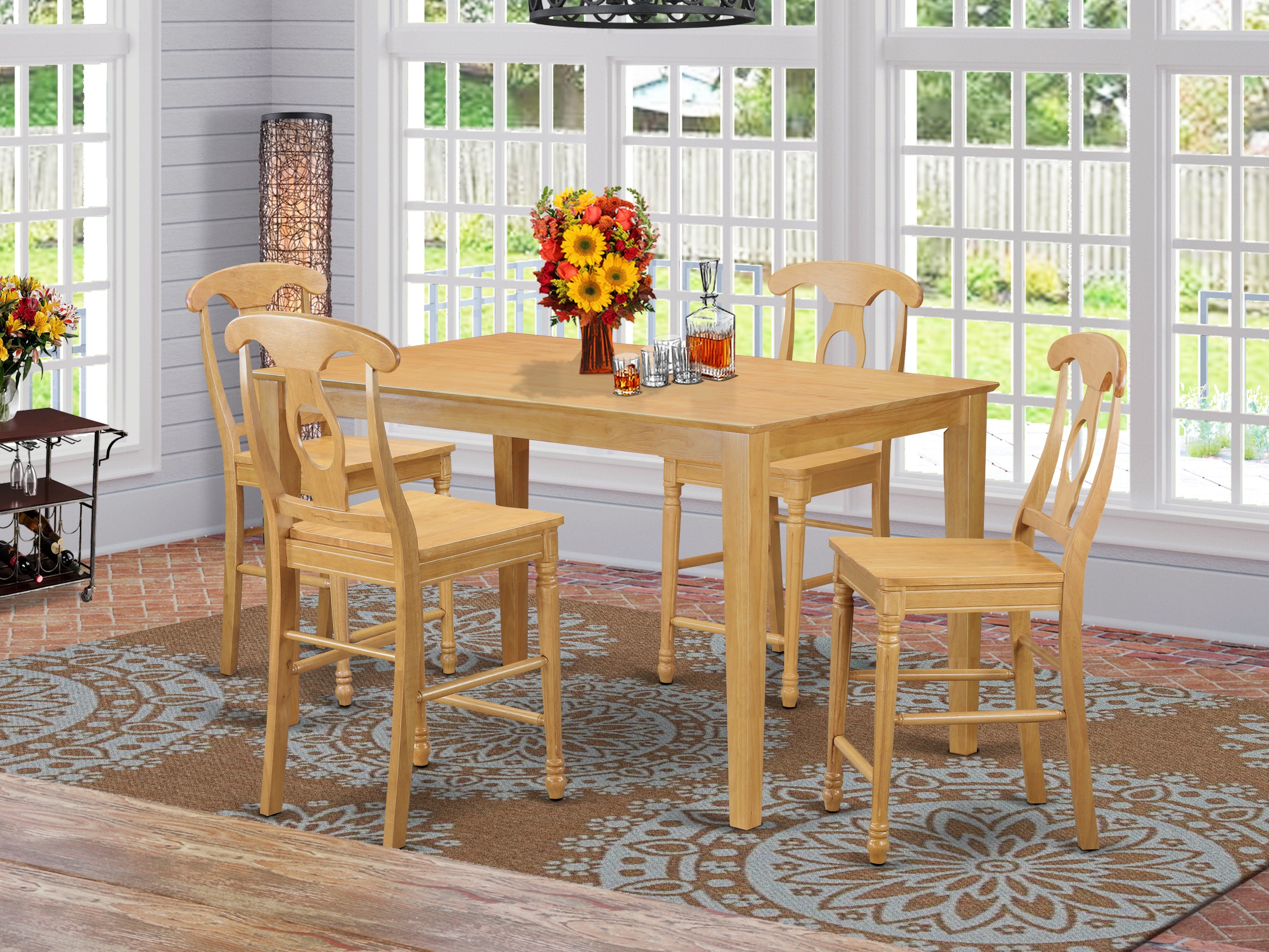 CAKE5H-OAK-W 5 PC counter height Table and chair set - Dining Table and 4 counter height Chairs.