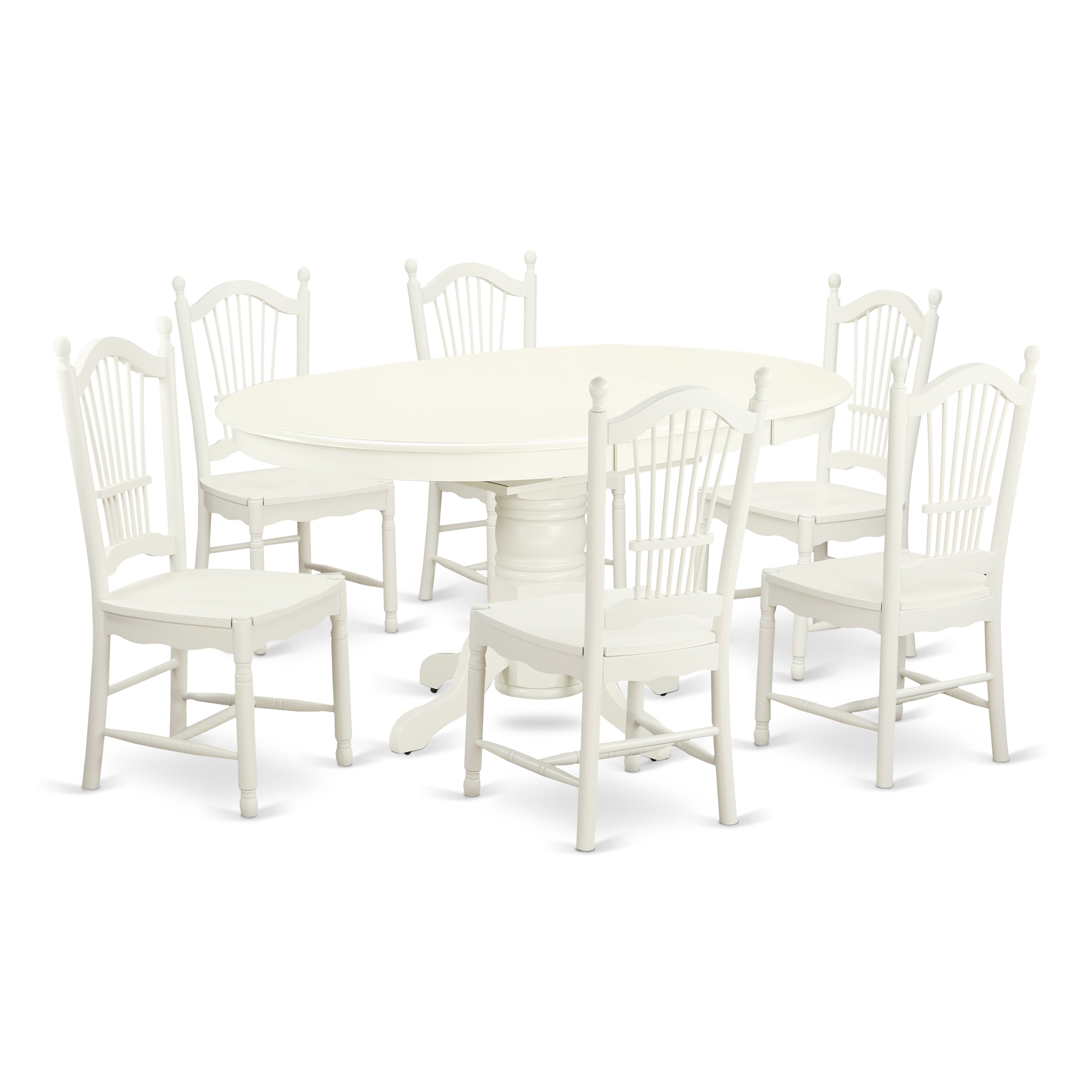 AVDO7-LWH-W 7 Pc Dining set with a Kitchen Table and 6 Wood Seat Kitchen Chairs in Linen White