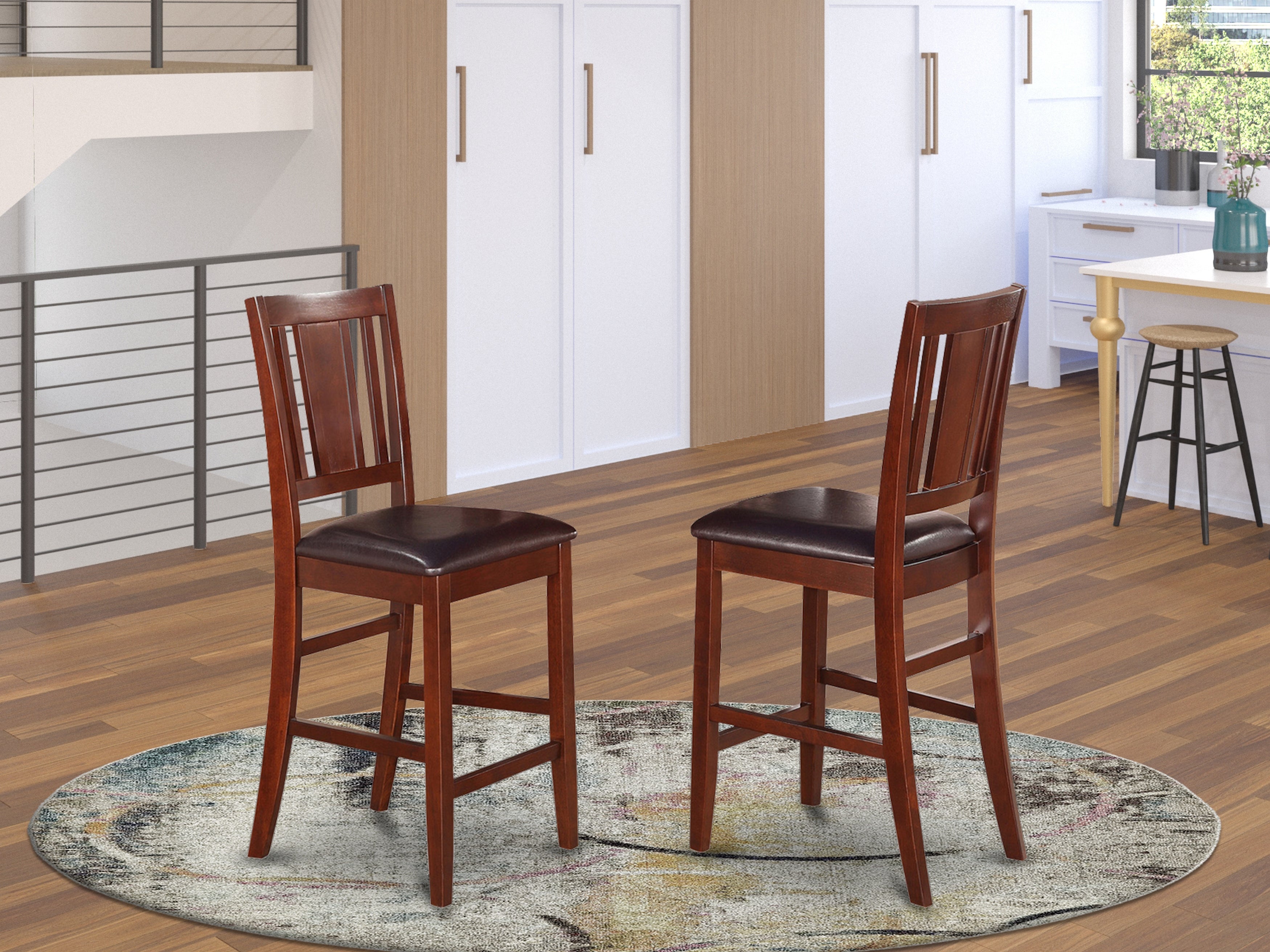 BUS-MAH-LC Buckland Counter Height Dining Chair with Leather Uphostered Seat in Mahogany Finish