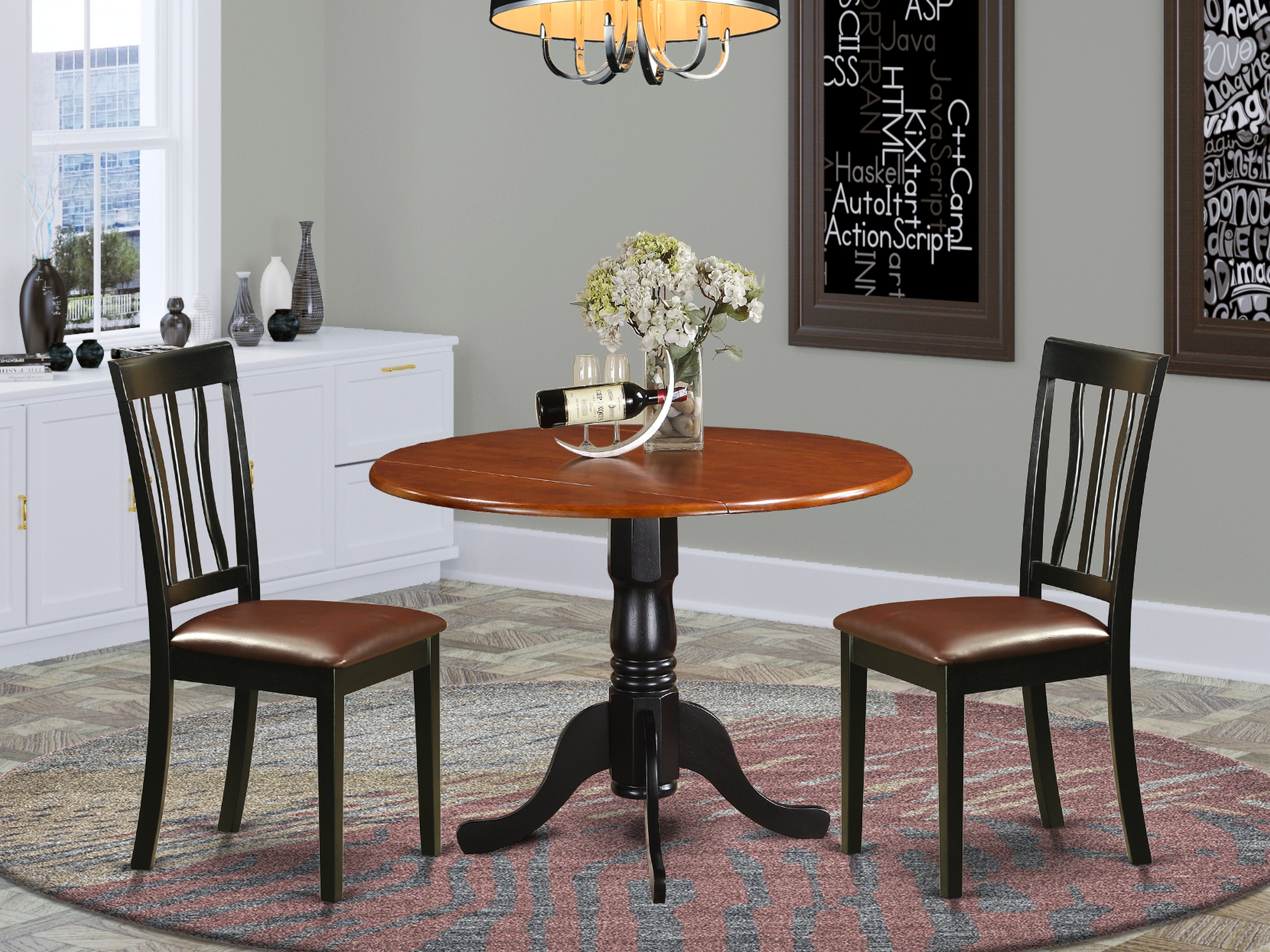 DLAN3-BCH-LC Dining set - 3 Pcs with 2 Wood Chairs