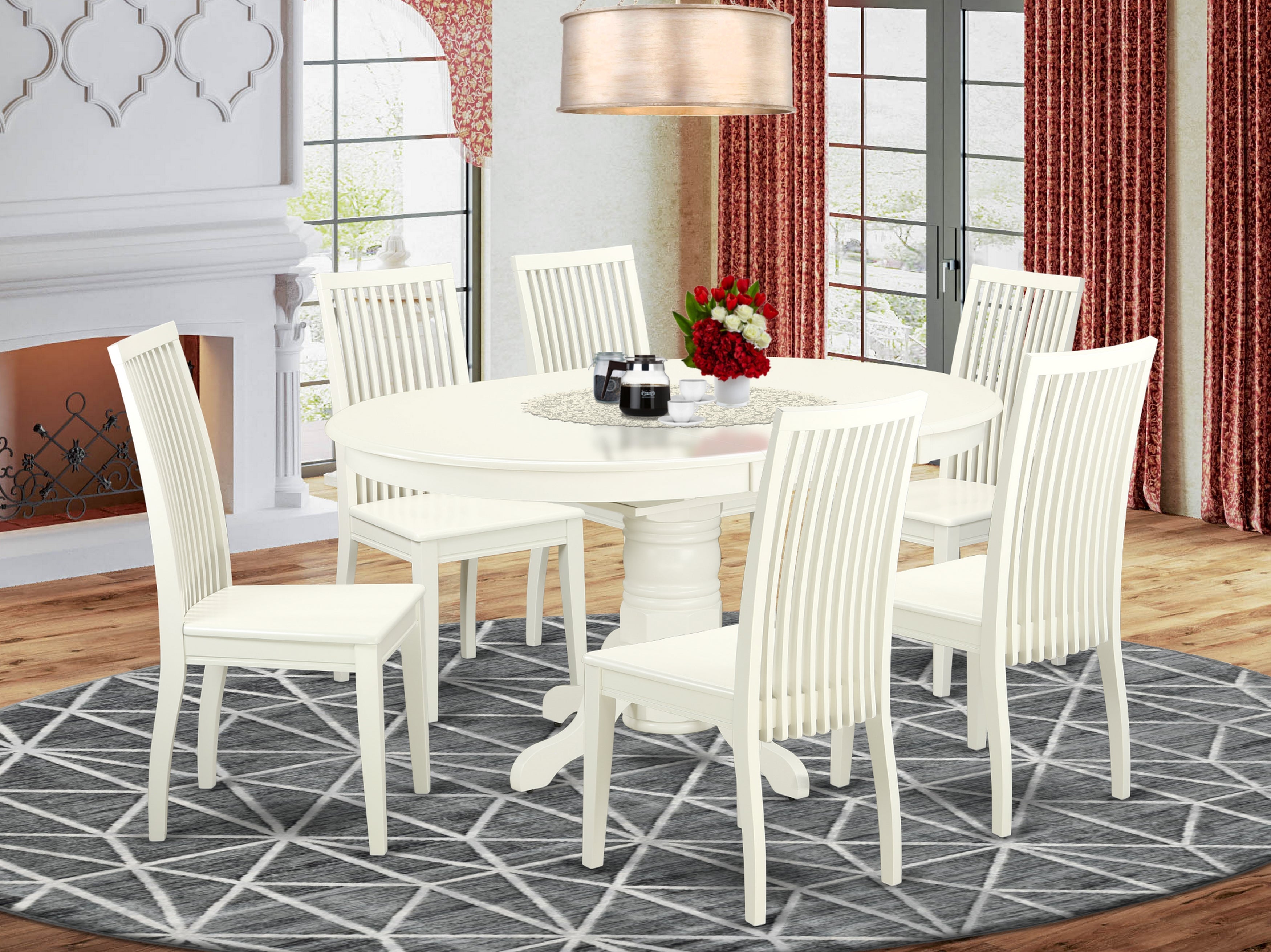 AVIP7-LWH-W 7 Pc Dining set with a Kitchen Table and 6 Wood Seat Kitchen Chairs in Linen White