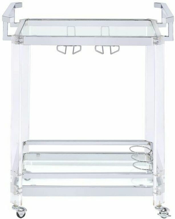 Coaster Home Bar 2-Tier Clear Acrylic and Chrome Glass Serving Cart w/ Wine Rack