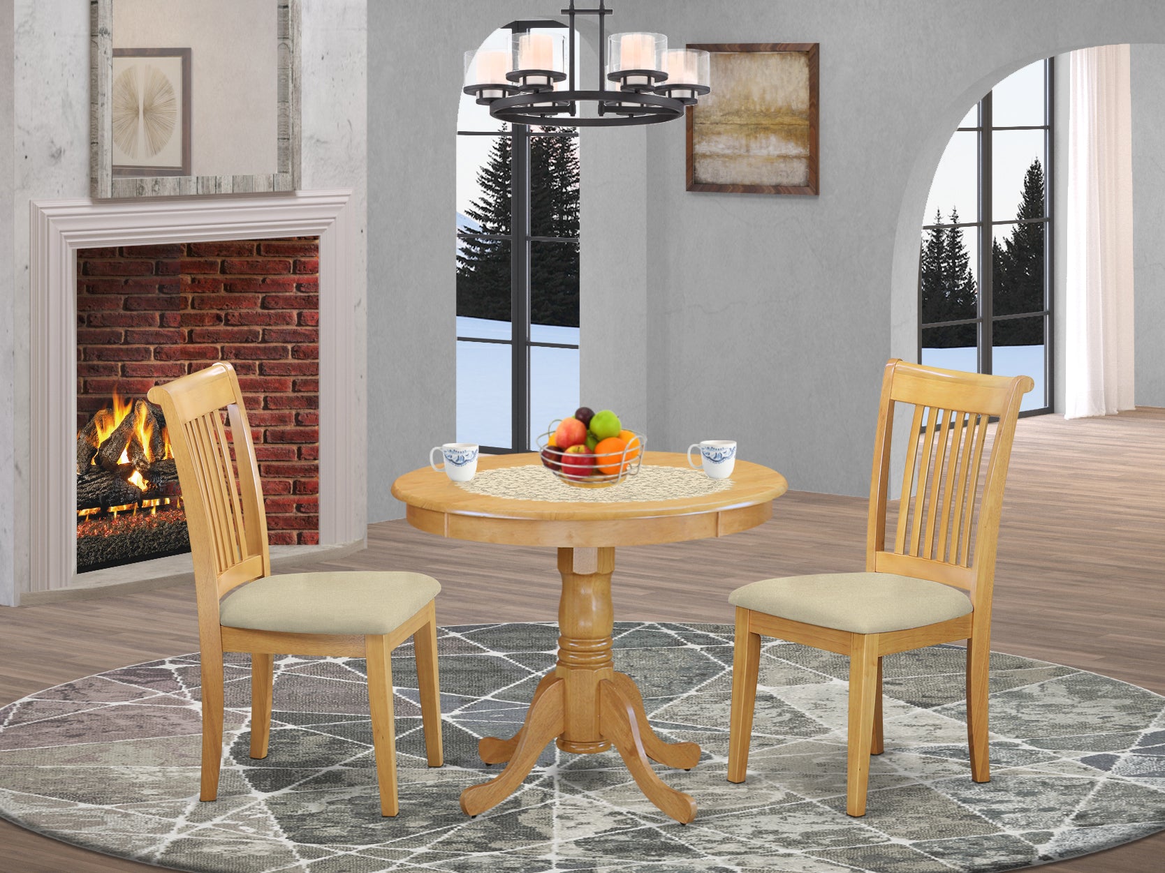 ANPO3-OAK-C 3 Pc Kitchen table set with a Dining Table and 2 Kitchen Chairs in Oak