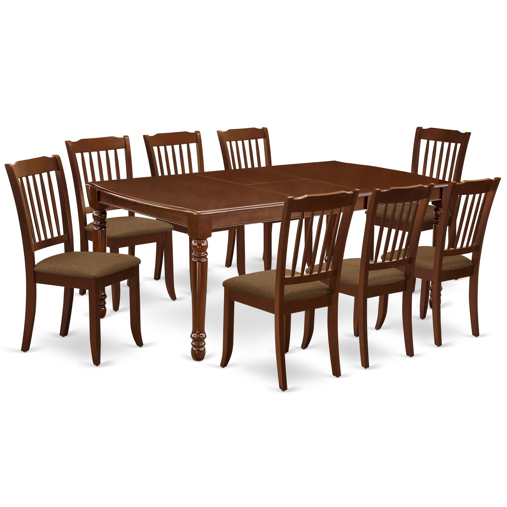 DODA9-MAH-C 9Pc Dining Set Includes a Rectangle Dinette Table with Butterfly Leaf and Eight Vertical Slatted Microfiber Seat Kitchen Chairs, Mahogany Finish