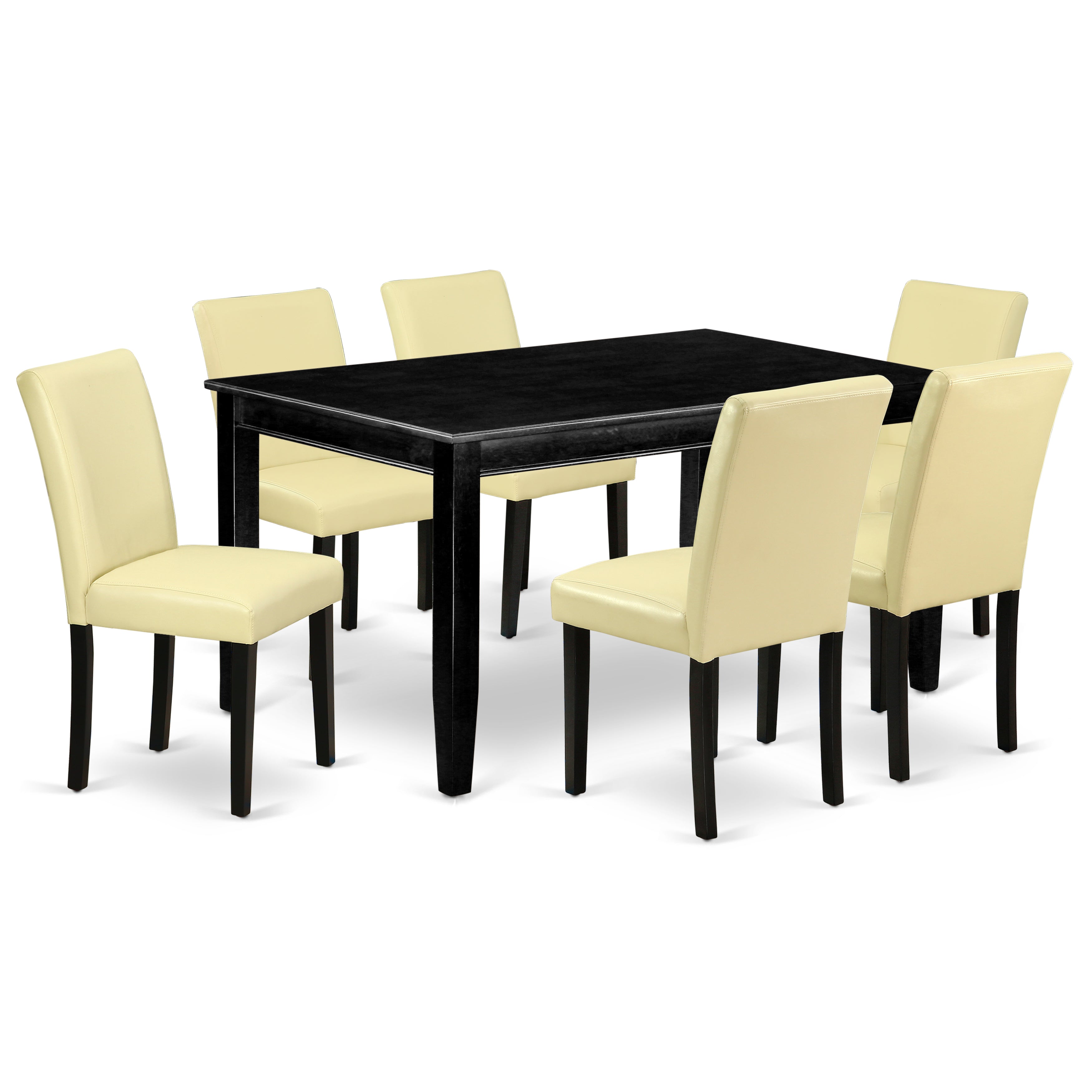 DUAB7-BLK-73 7Pc Rectangular 60 Inch Dining Table And Six Parson Chair With Black Leg And Pu Leather Color Eggnog