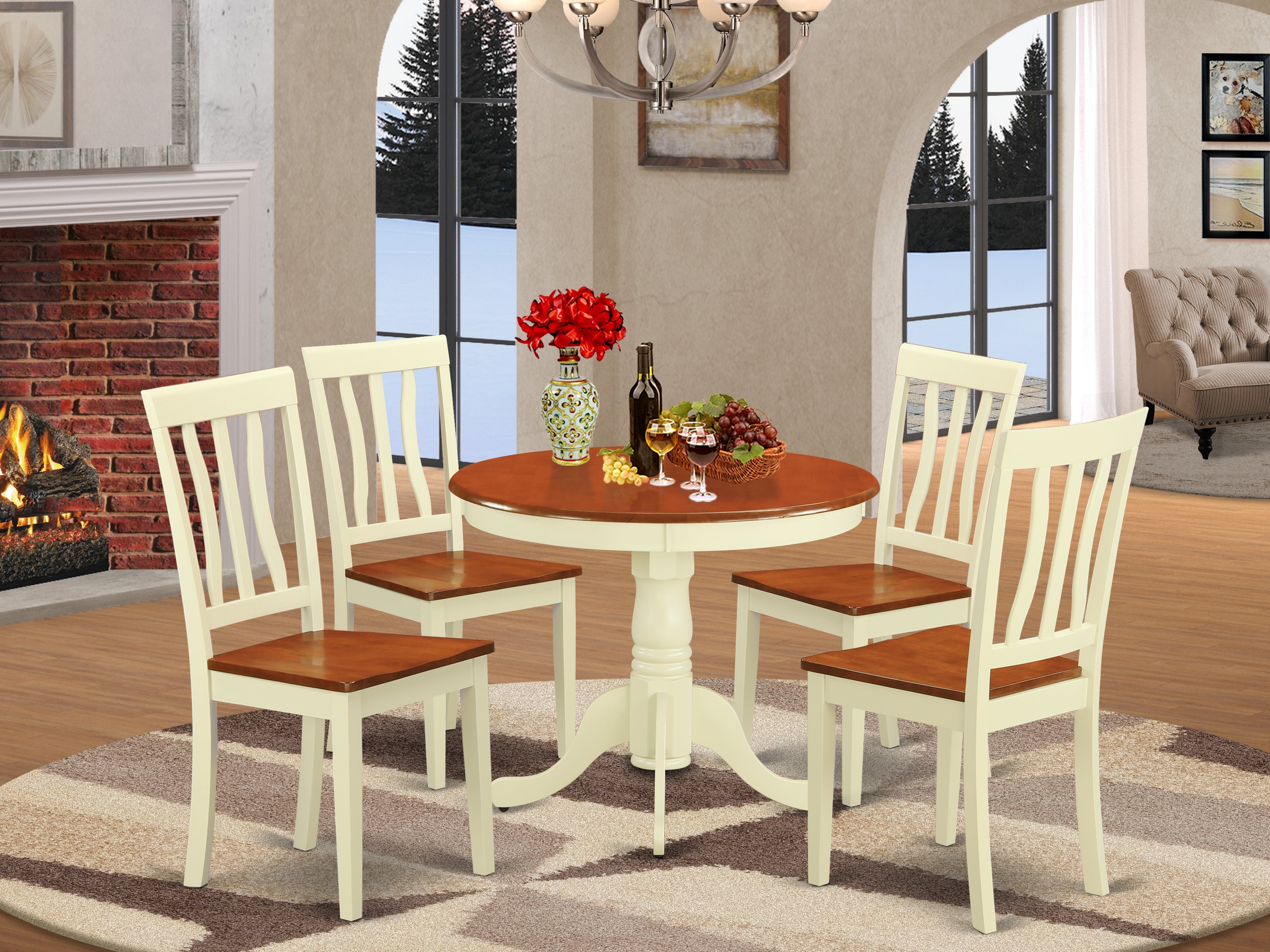 ANTI5-WHI-W 5 PC small Kitchen Table and Chairs set-Kitchen Table plus 4 Kitchen Dining Chairs