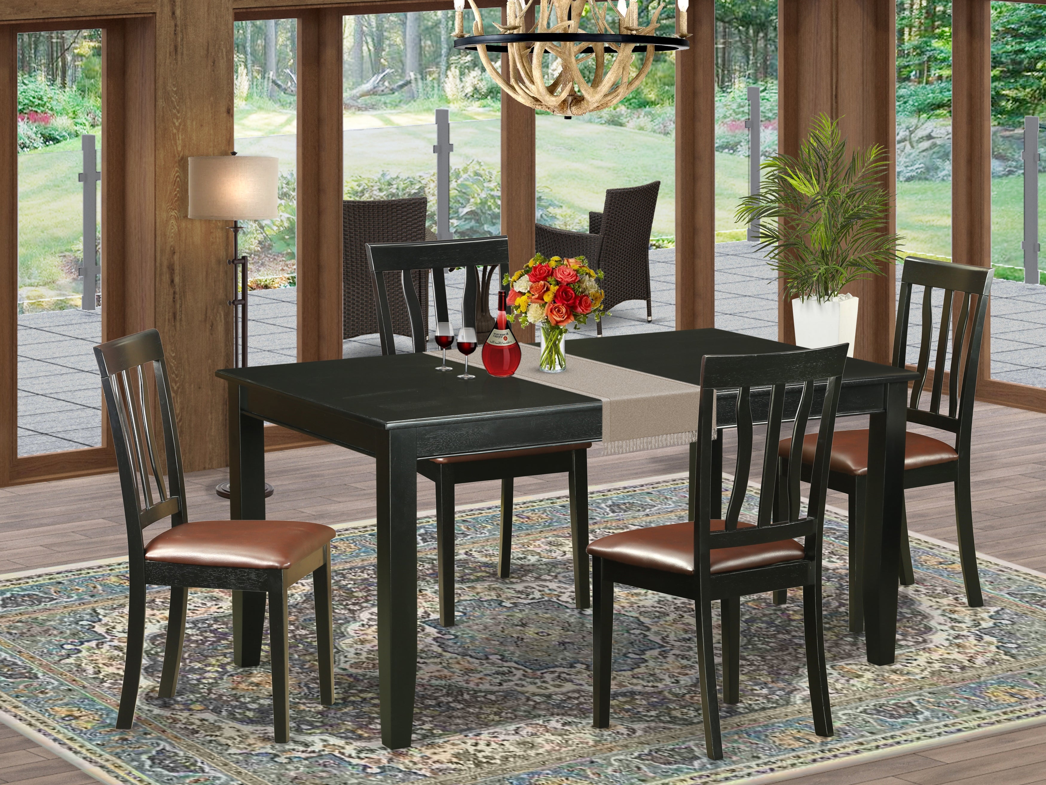 DUAN5-BLK-LC 5 Pc Dinette set - Table and 4 Dining Chairs