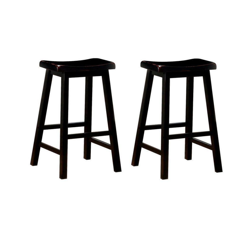 Durant Backless Wooden Bar Stools in Black (Set of 2)