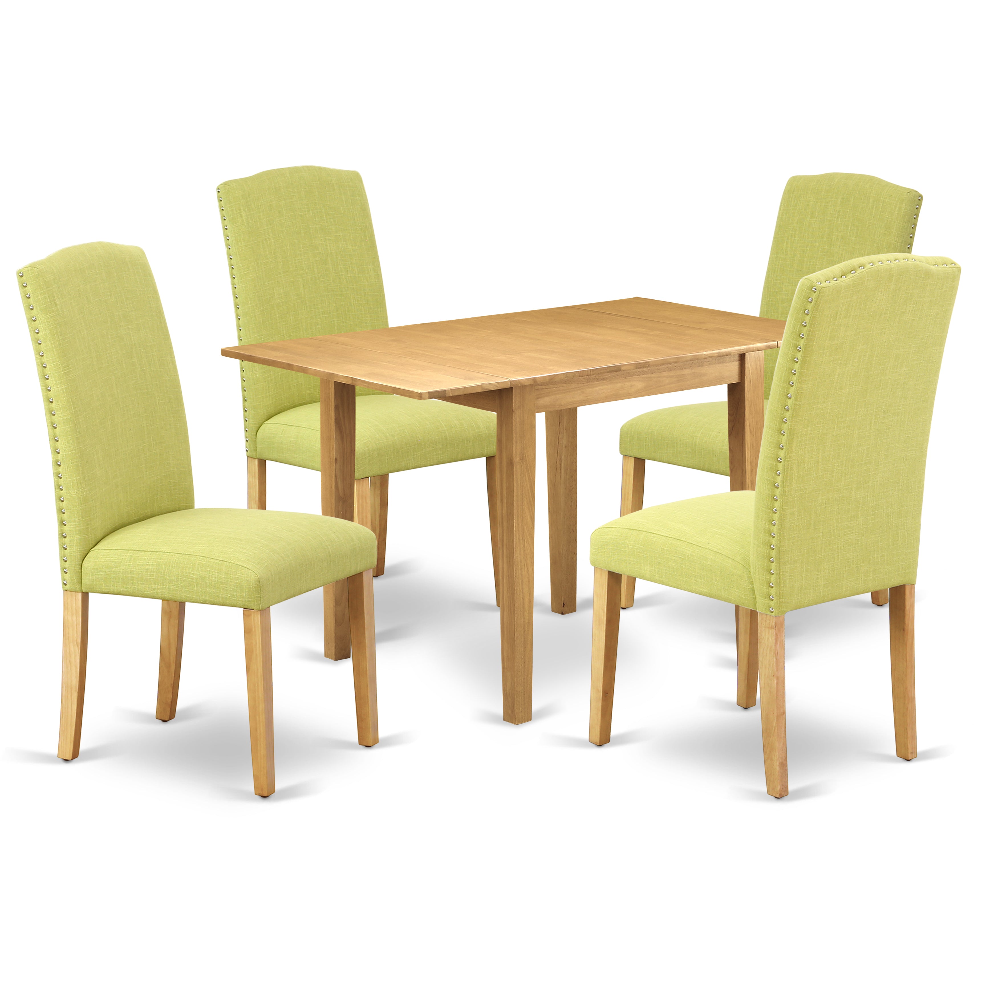 East West Furniture NDEN5-OAK-07 Dinette Set 5 Pcs - Four Kitchen Chairs and a Wood Dining Table - Oak Finish Wood - Limelight Color Linen Fabric