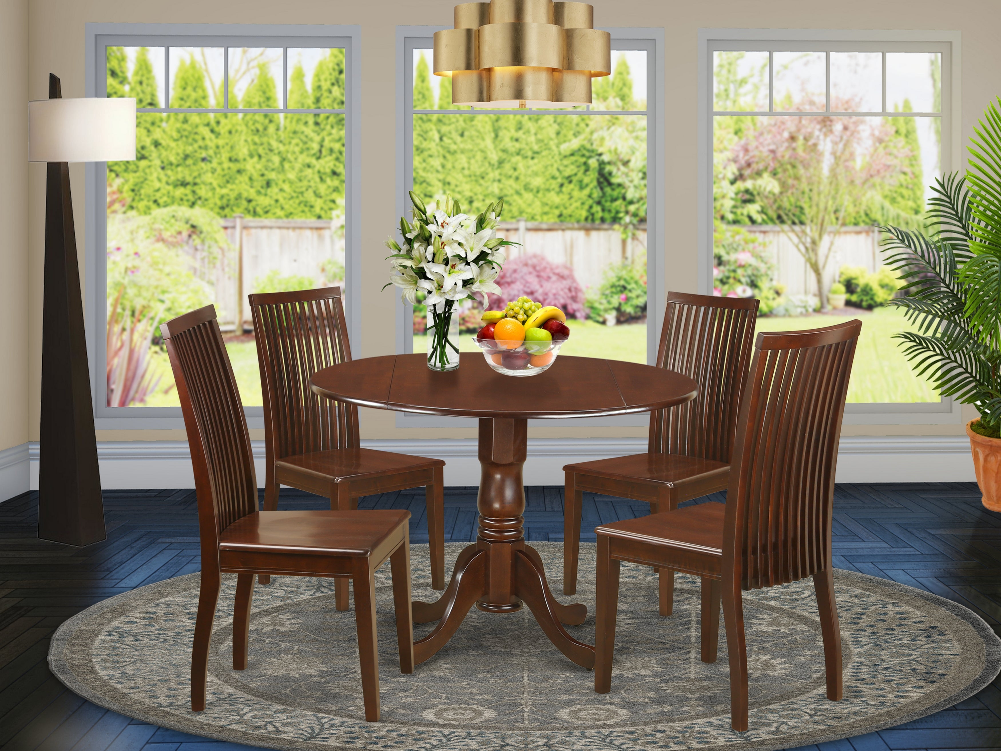 DLIP5-MAH-W 5 PC Dublin kitchen table set-Dining table and 4 wood seat kitchen chairs