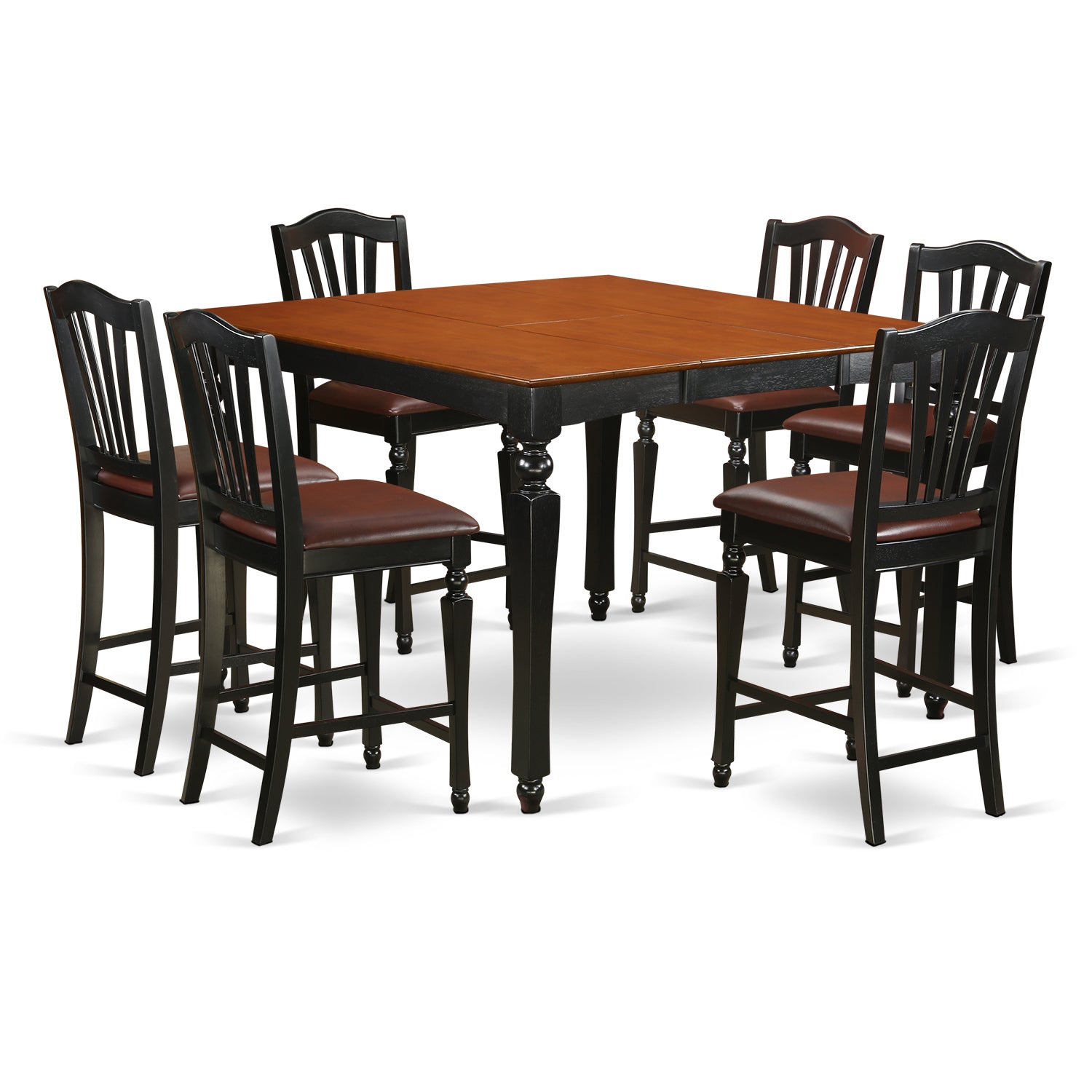 CHEL7-BLK-LC 7 Pc counter height set- Square Counter height Table and 6 Kitchen counter Chairs