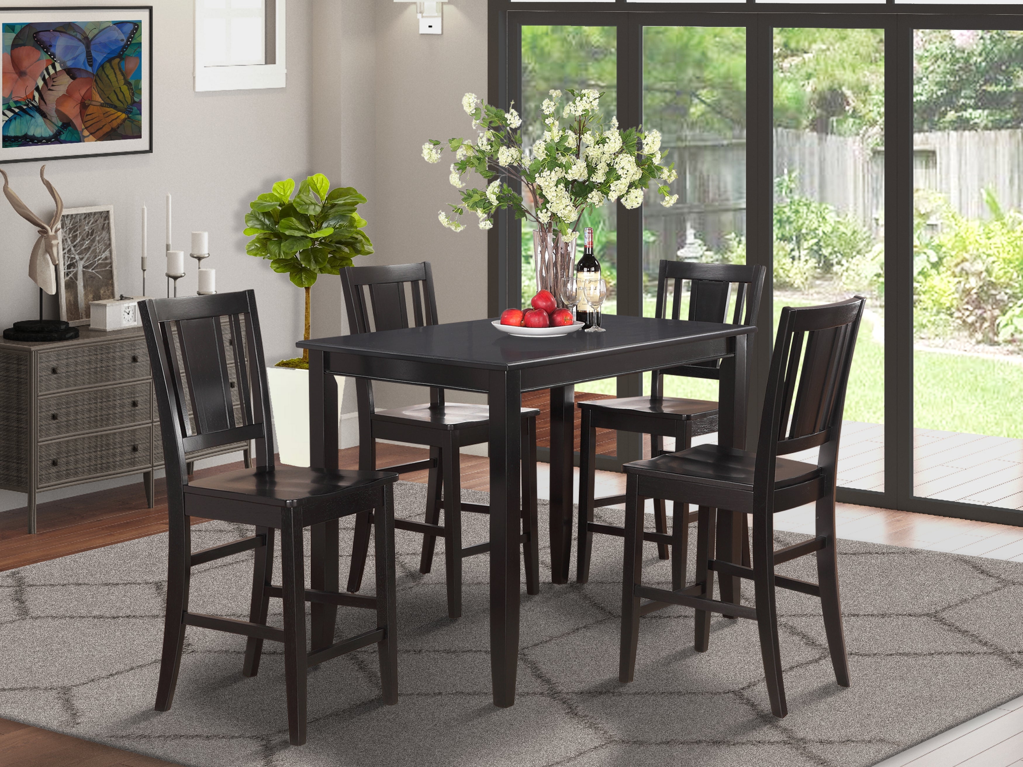 BUCK5-BLK-W 5 Pc Counter height Table set-high Table and 4 Stools