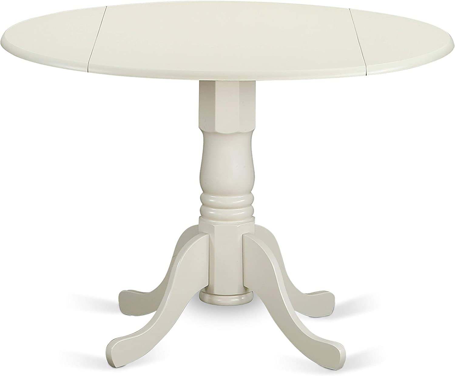 5Pc Round Dropleaf Dining Table & 4 Upholstered Chairs in Doeskin & Linen White