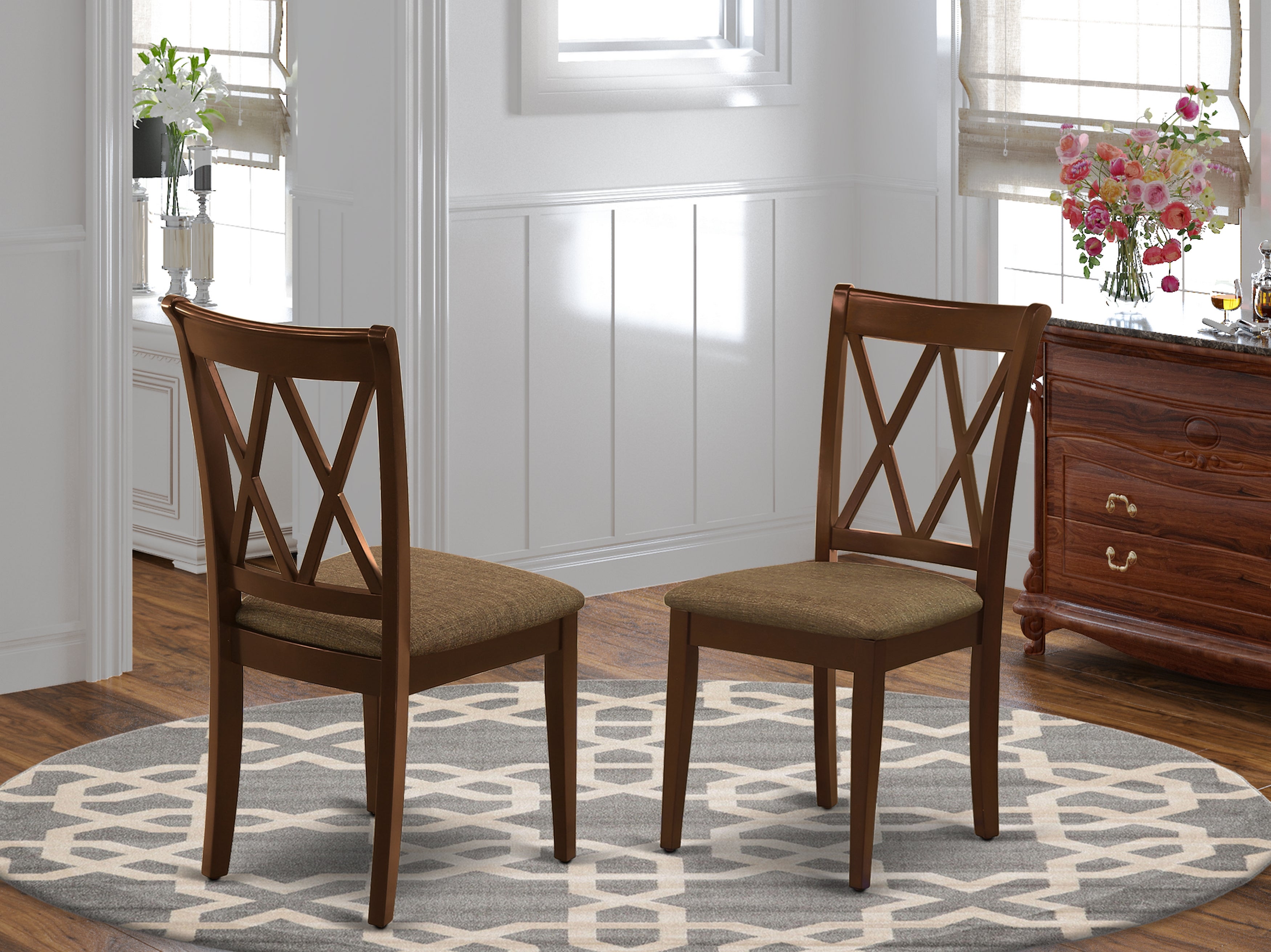 CLC-MAH-C Clarksville Double X-back chairs with Linen Fabric Upholstered Seat in Mahogany finish