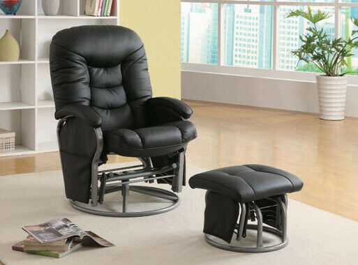 Coaster Leatherette Swivel Push-Back Glider Recliner With Ottoman Black