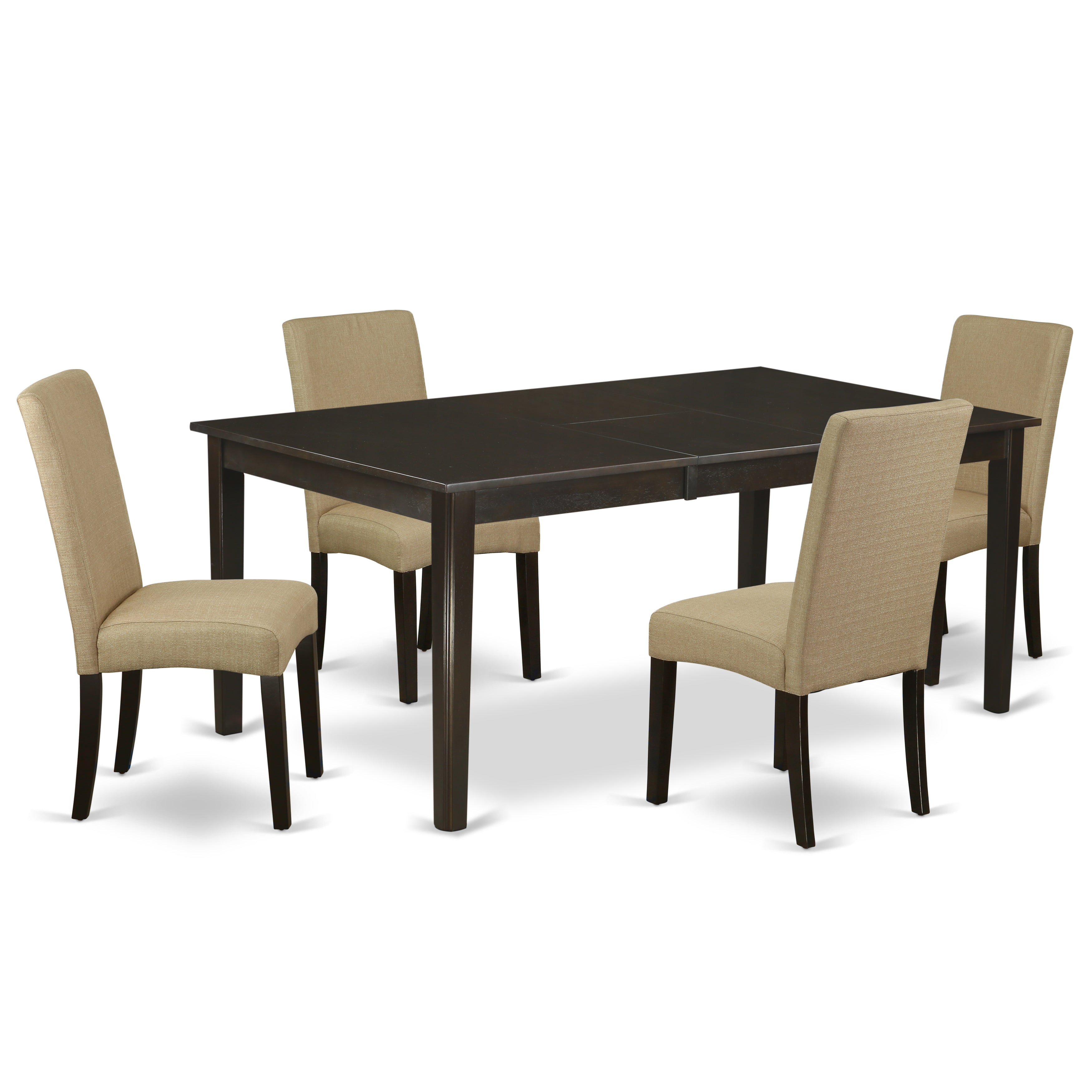 HEDR5-CAP-03 5 Pc Formal Dining Room Set-Dinette Table Featuring Self Storing Butterfly Leaf And Four Parson Chair With Cappuccino Finish Leg And Linen Fabric- Brown Color