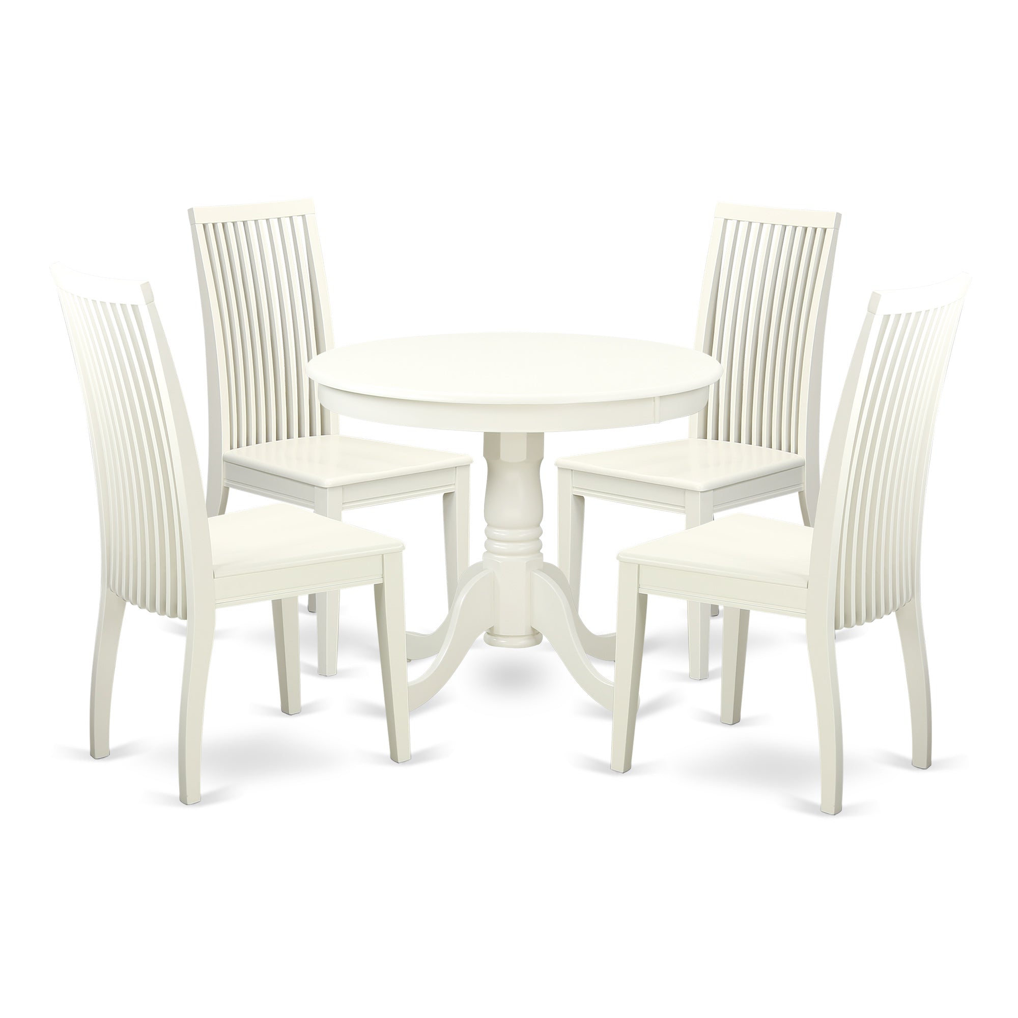 ANIP5-LWH-W 5 Pc Kitchen table set with a Dining Table and 4 Wood Seat Kitchen Chairs in Linen White