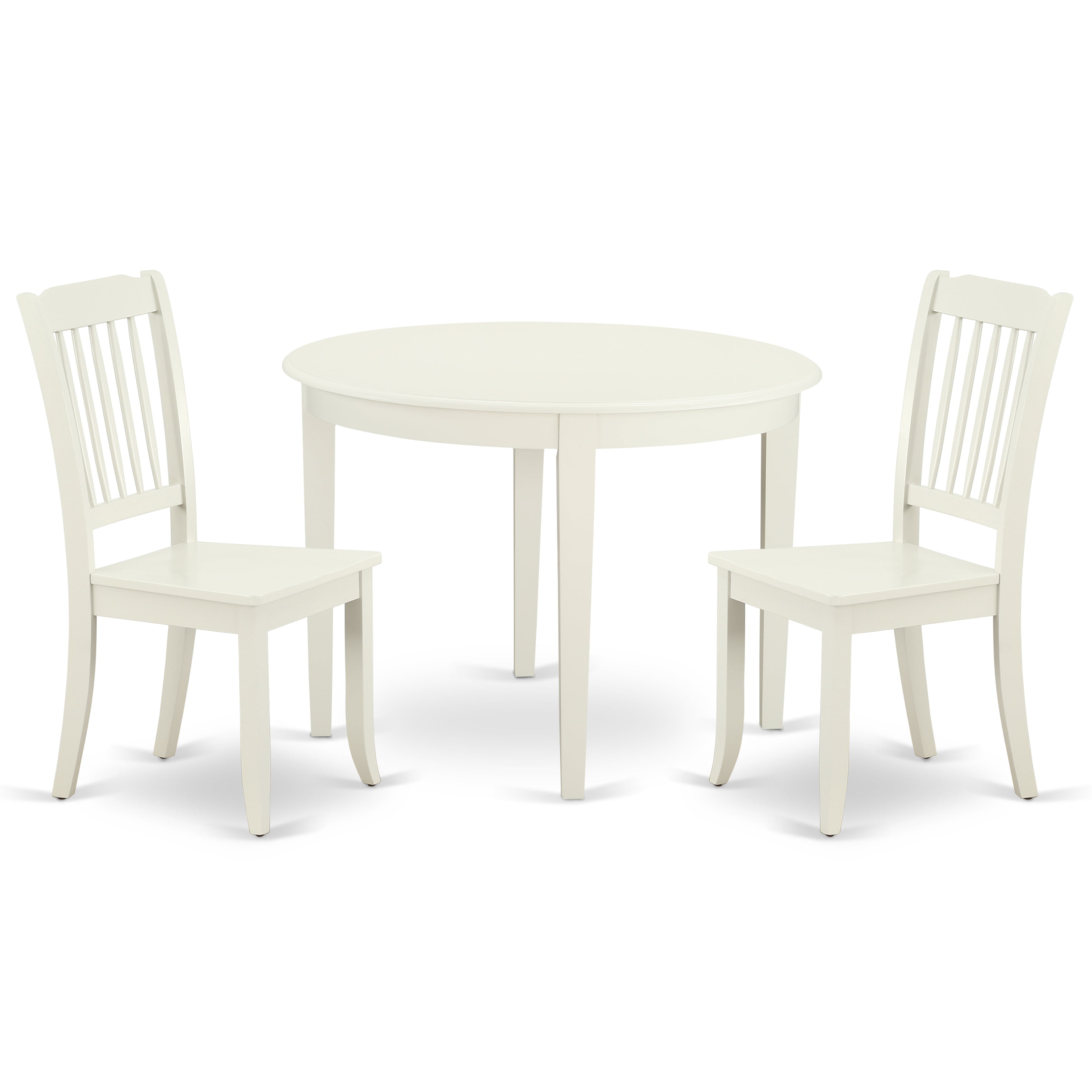 BODA3-LWH-W 3PC Round 42 inch Table and 2 vertical slatted Chairs