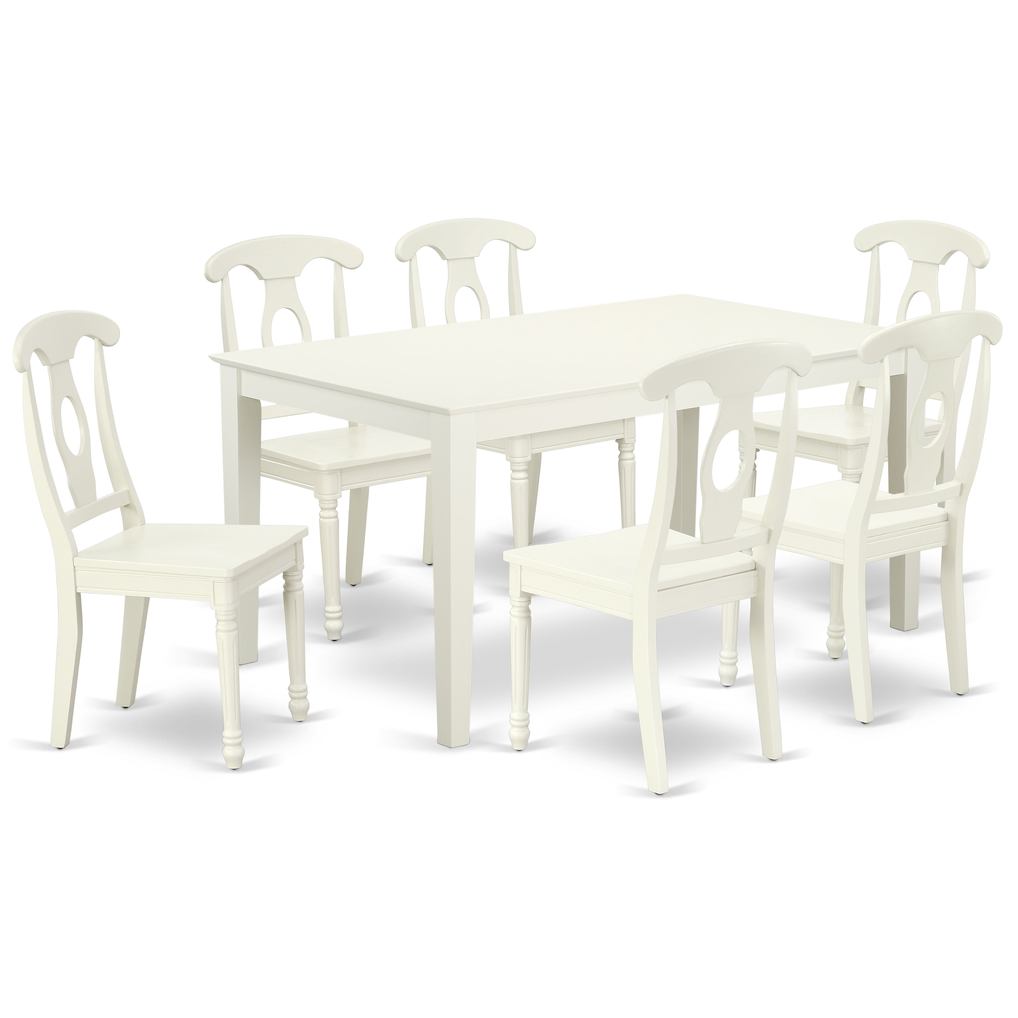 CAKE7-LWH-W 7PC Rectangular 60 inch Table and 6 Panel Back Chairs
