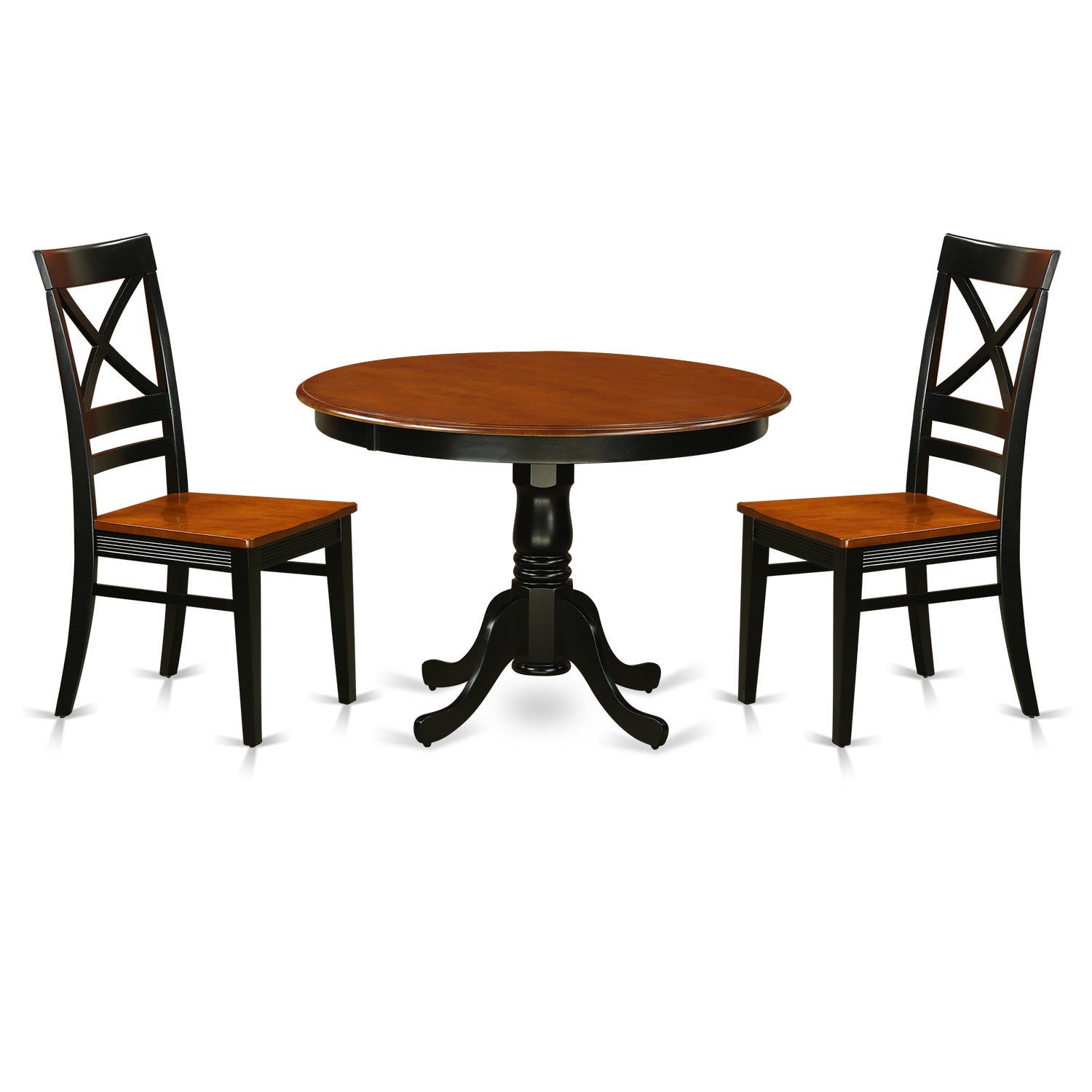 HLQU3-BCH-W 3 Pc set with a Round Dinette Table and 2 Leather Kitchen Chairs in Black and Cherry