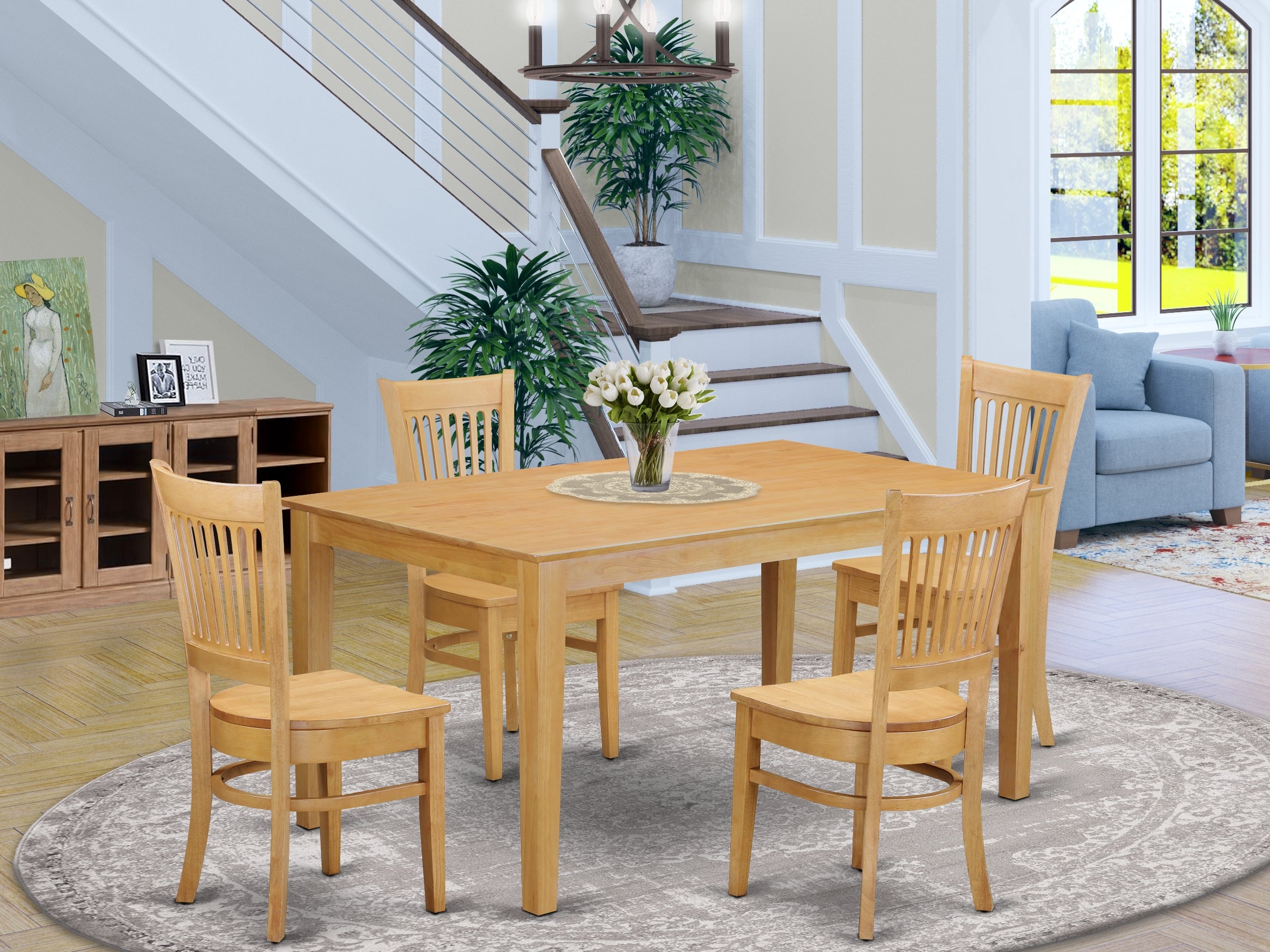 CAVA5-OAK-W 5 PcTable and chair set - Kitchen dinette Table and 4 Dining Chairs