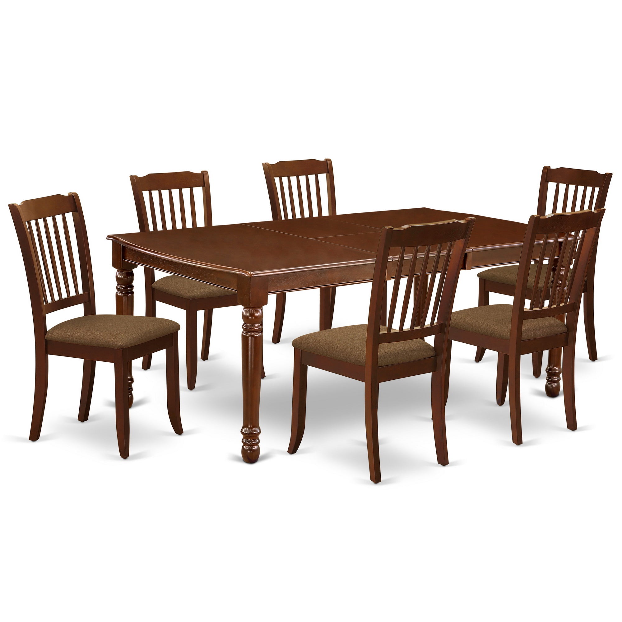 DODA7-MAH-C 7Pc Dinette Set Includes a Rectangular Kitchen Table with Butterfly Leaf and Six Vertical Slatted Microfiber Seat Dining Chairs, Mahogany Finish