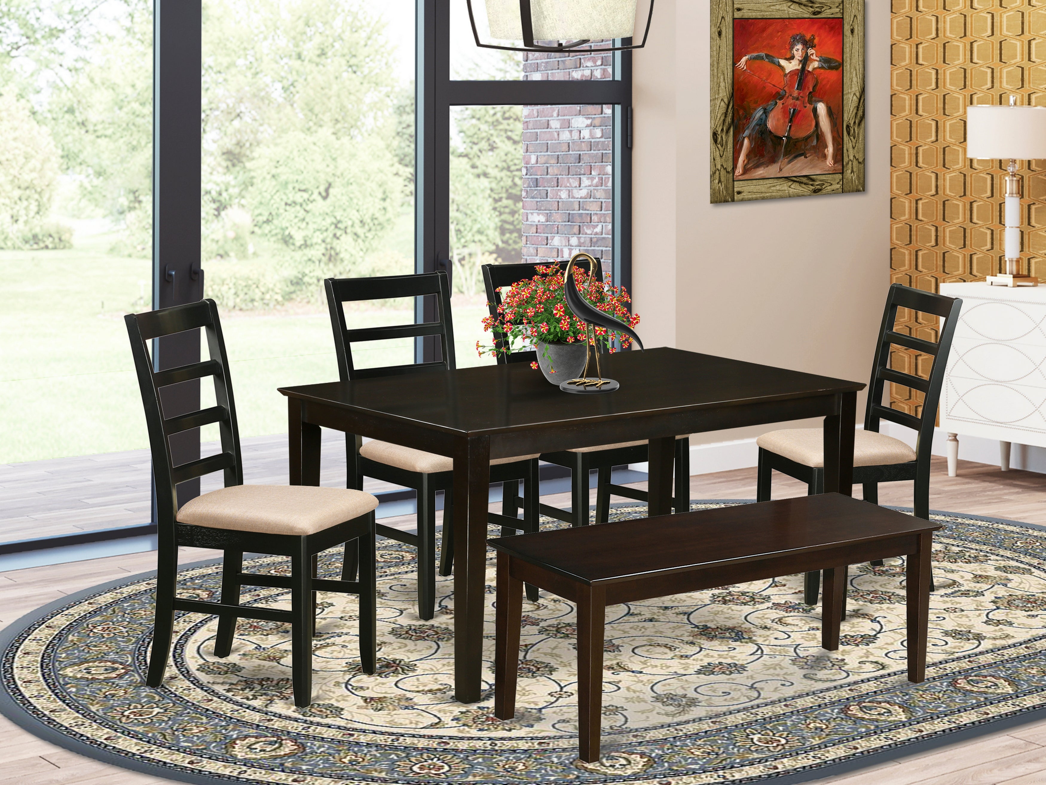 CAPF6-CAP-C 6 PC Kitchen Table with bench set-Dinette Table and 4 Kitchen Chairs and Bench