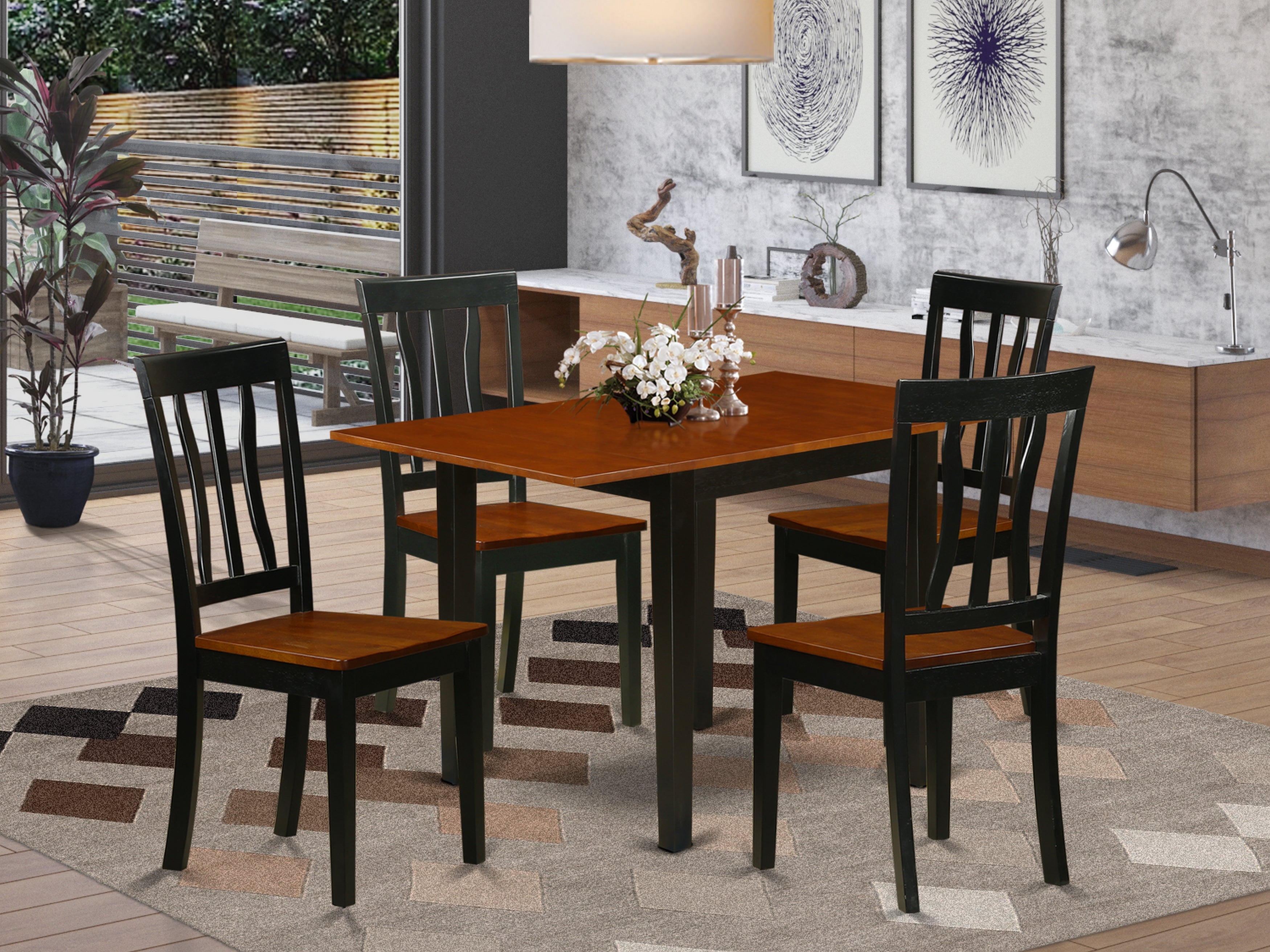 East West Furniture NDAN5-BCH-W Dining Table Set 5 Pc- 4 Outstanding Dining Room Chairs and a Delightful Wooden Dining Table - Cherry Finish Wooden Chair Seat and Table Top - Black Finish Hardwood Frame.